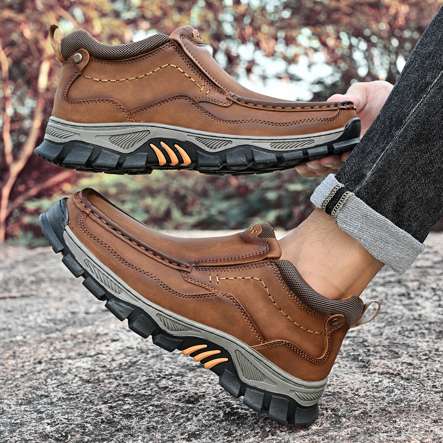 TREADVALE® Men's Genuine Leather Outdoor Loafers with Arch Support & Wide Toe Box