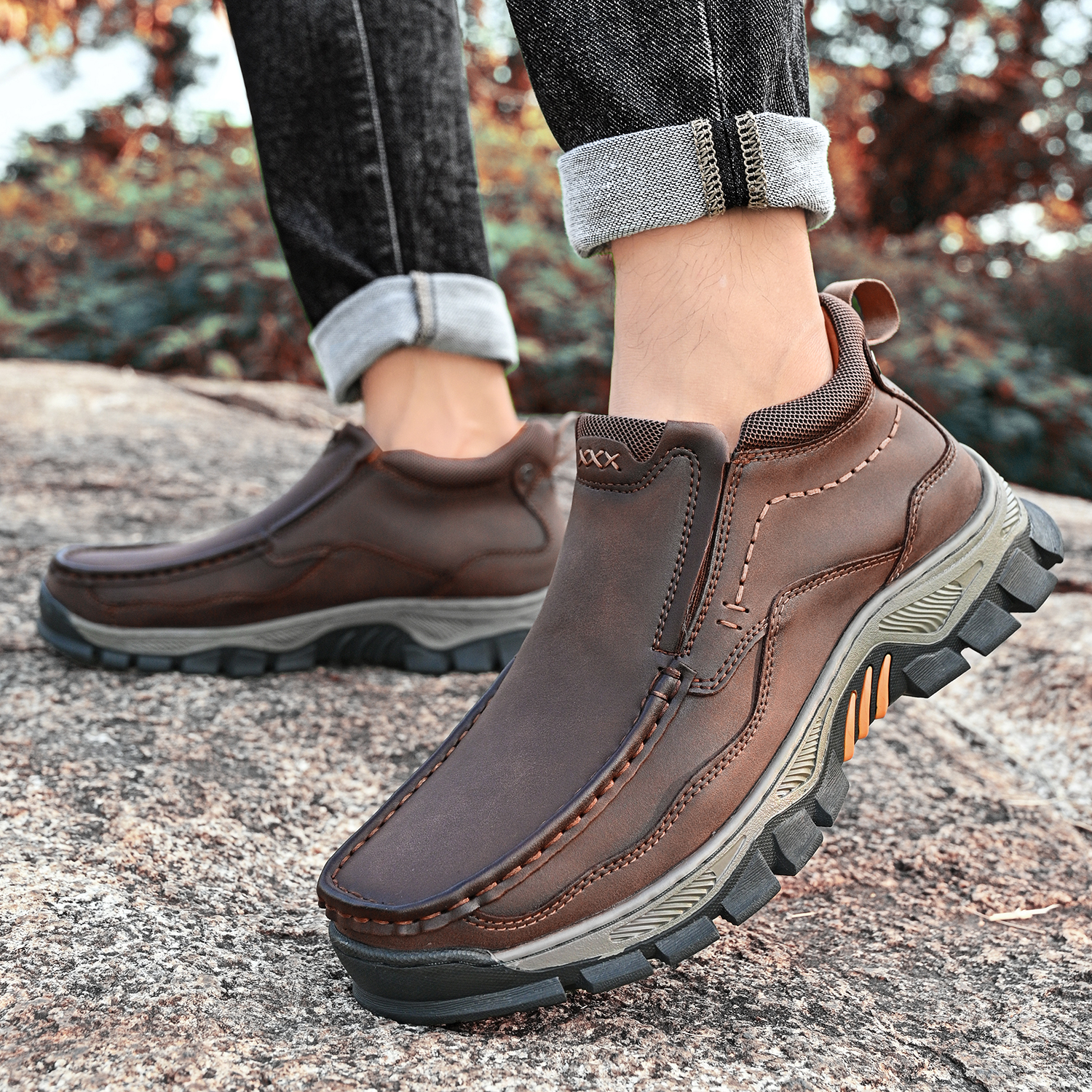 TREADVALE® Men's Genuine Leather Outdoor Loafers with Arch Support & Wide Toe Box