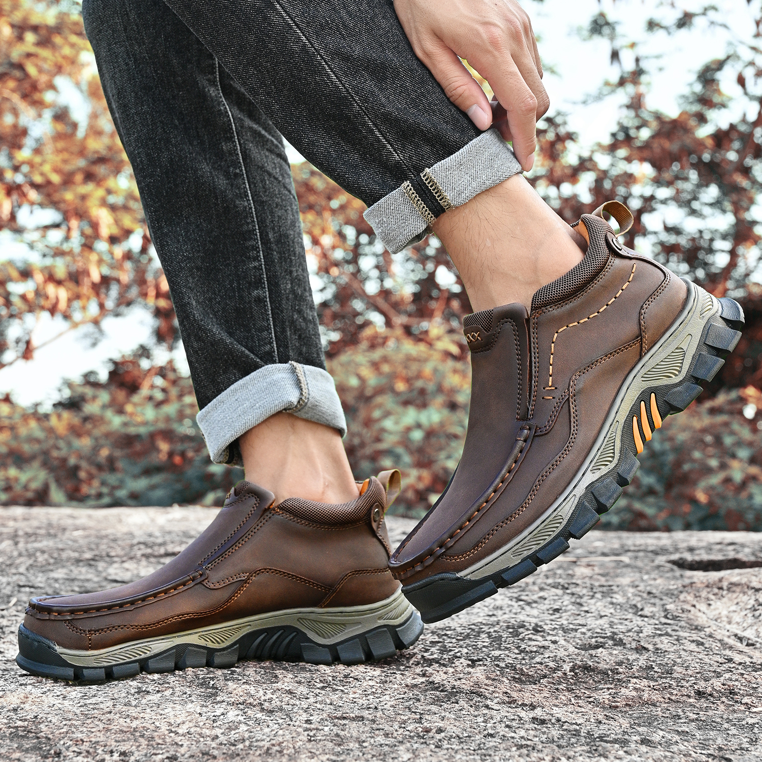 TREADVALE® Men's Genuine Leather Outdoor Loafers with Arch Support & Wide Toe Box