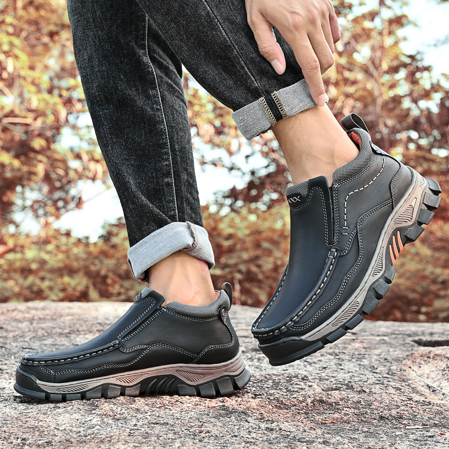 TREADVALE® Men's Genuine Leather Outdoor Loafers with Arch Support & Wide Toe Box