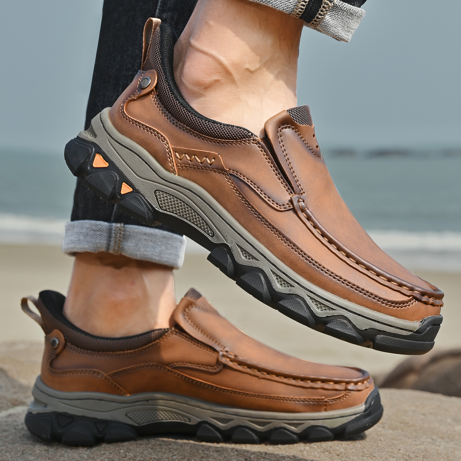 TREADVALE® Men’s Handmade Cowhide Slip-On Walking Shoes