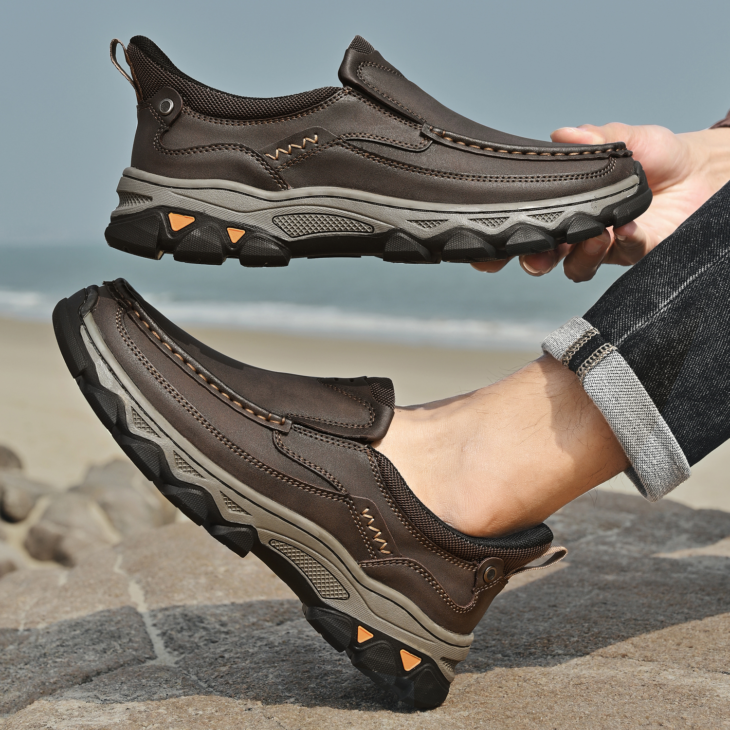 TREADVALE® Men’s Handmade Cowhide Slip-On Walking Shoes