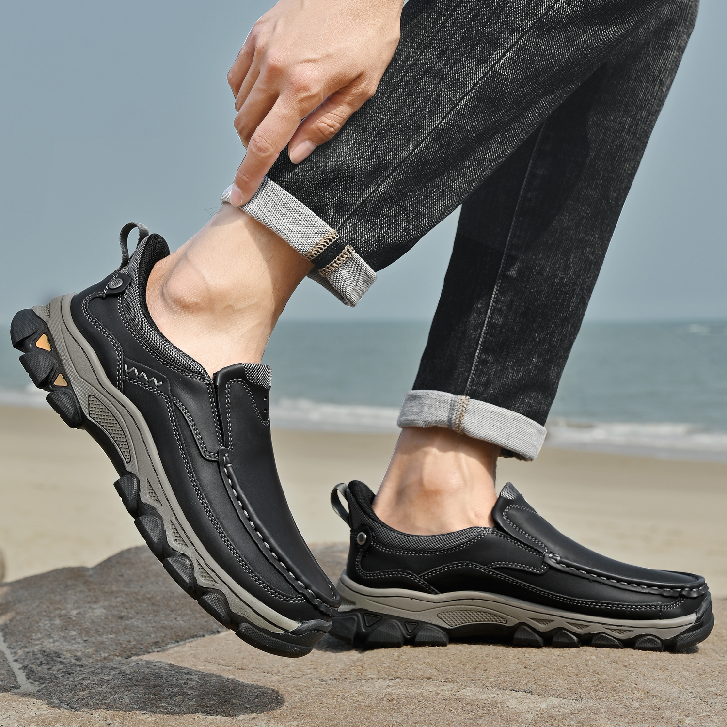 TREADVALE® Men’s Handmade Cowhide Slip-On Walking Shoes