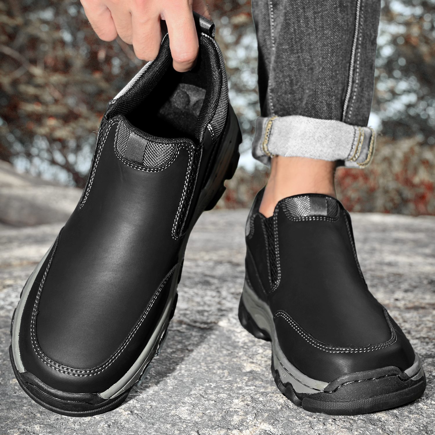 TREADVALE® Men's Genuine Leather Outdoor Loafers with Arch Support & Wide Toe Box