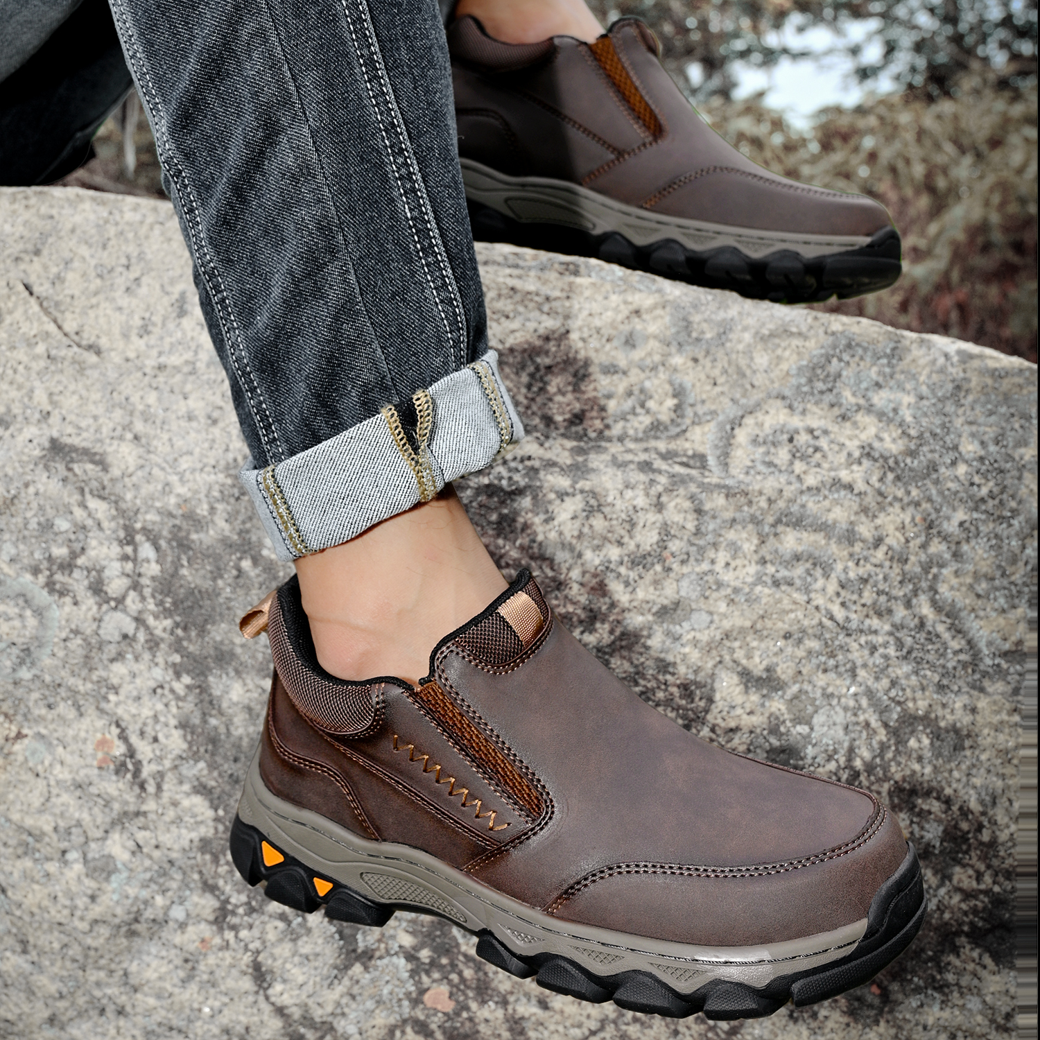 TREADVALE® Men's Genuine Leather Outdoor Loafers with Arch Support & Wide Toe Box