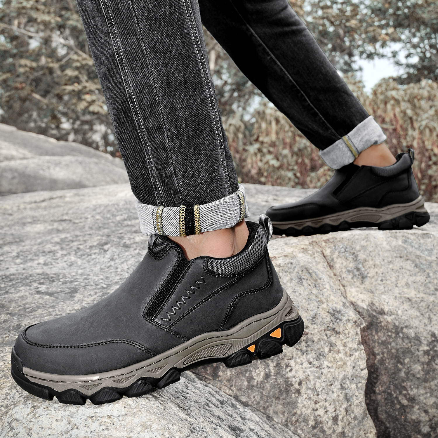 TREADVALE® Men's Genuine Leather Outdoor Loafers with Arch Support & Wide Toe Box