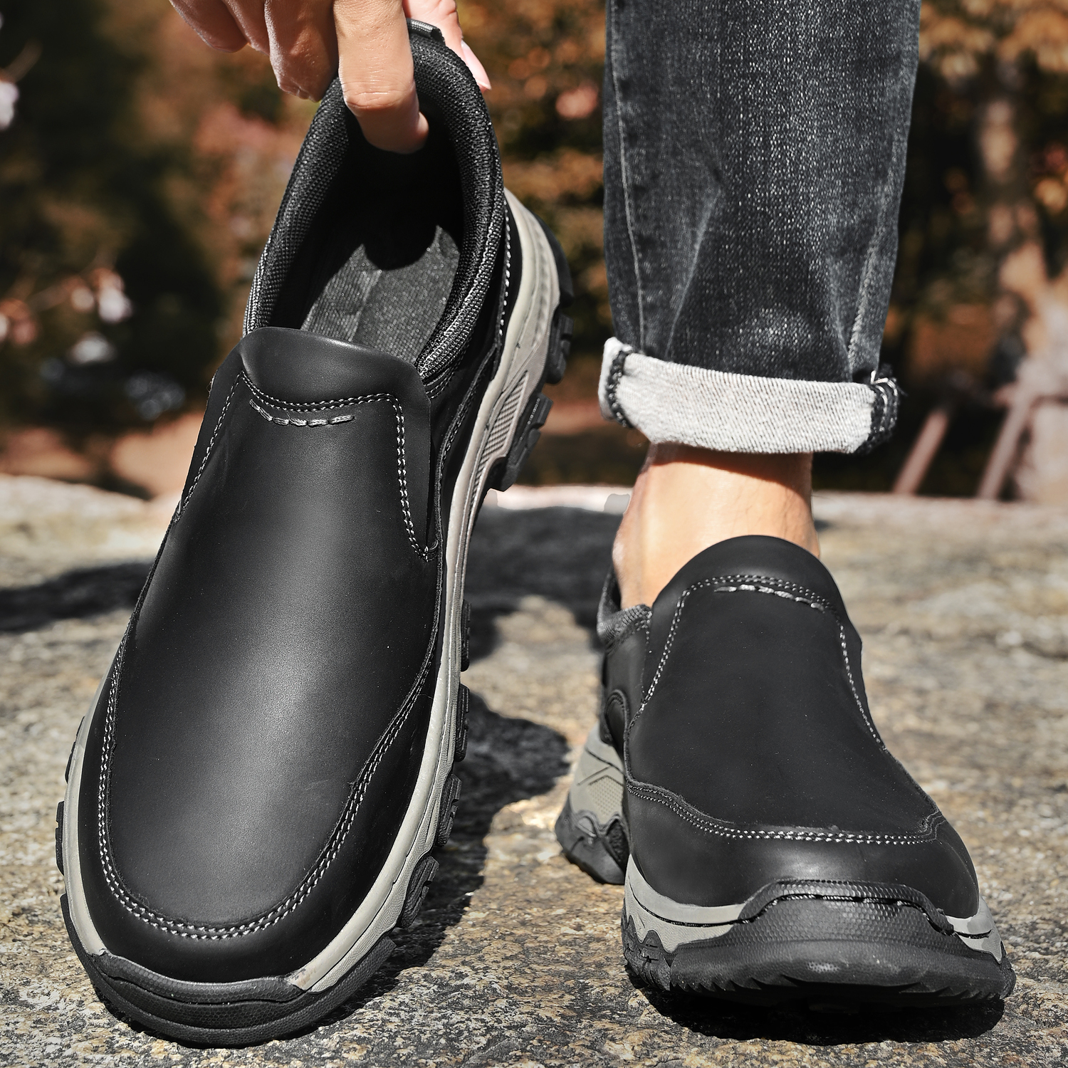 TREADVALE® Men's Genuine Leather Outdoor Loafers with Arch Support & Wide Toe Box