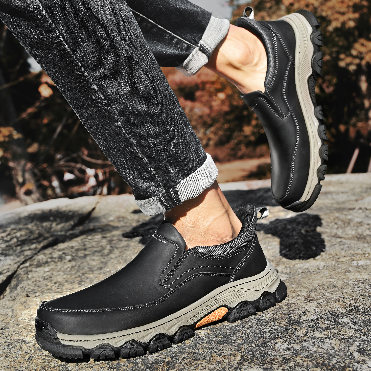 TREADVALE® Men's Genuine Leather Outdoor Loafers with Arch Support & Wide Toe Box