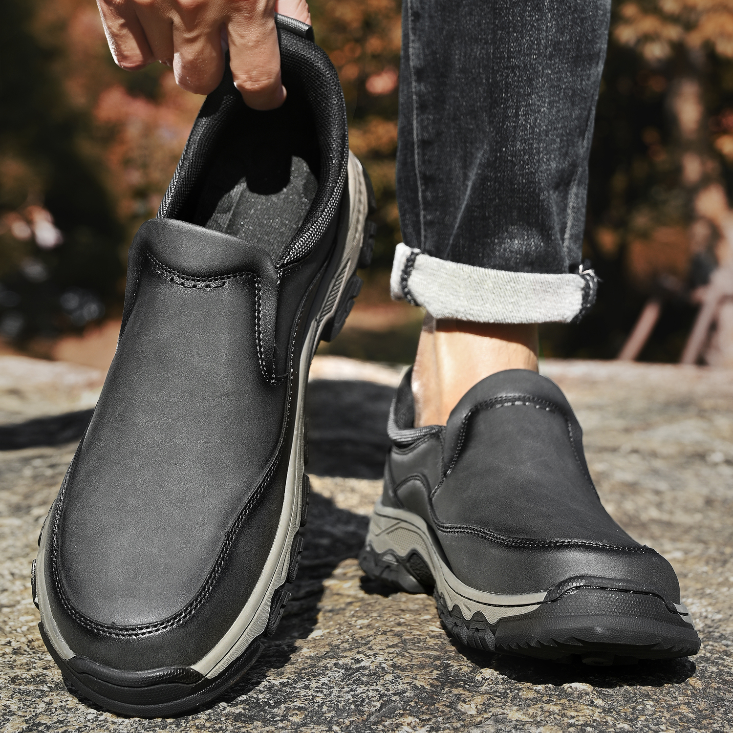 TREADVALE® Men's Genuine Leather Outdoor Loafers with Arch Support & Wide Toe Box