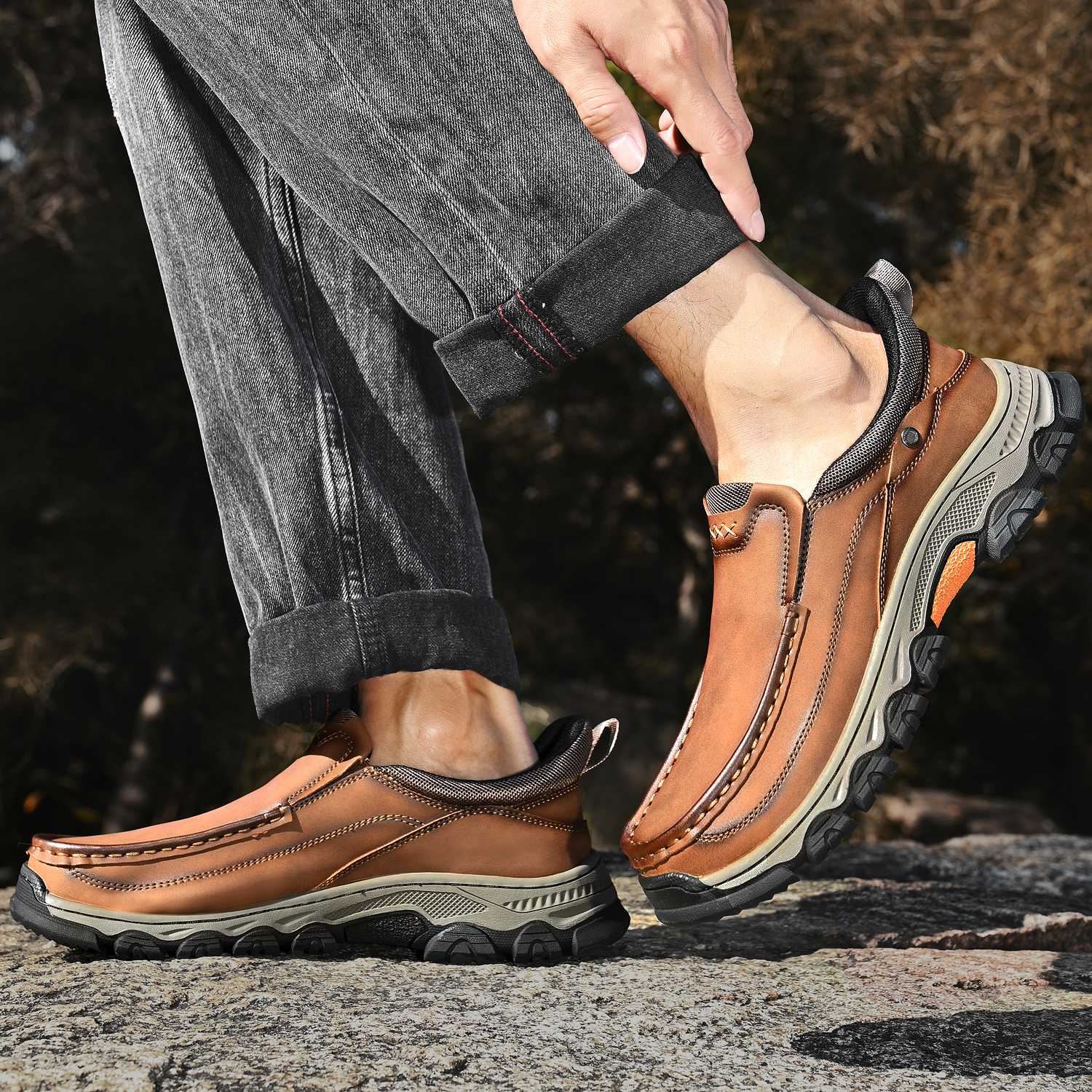 TREADVALE® Men's Genuine Leather Outdoor Loafers with Arch Support & Wide Toe Box