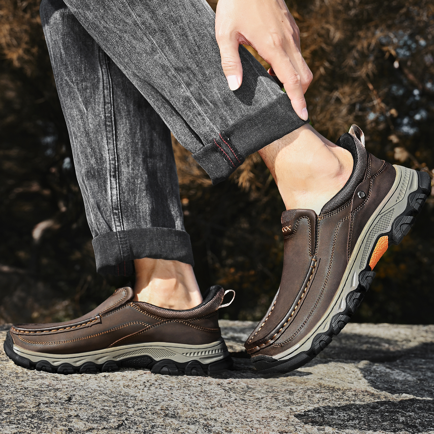 TREADVALE® Men's Genuine Leather Outdoor Loafers with Arch Support & Wide Toe Box