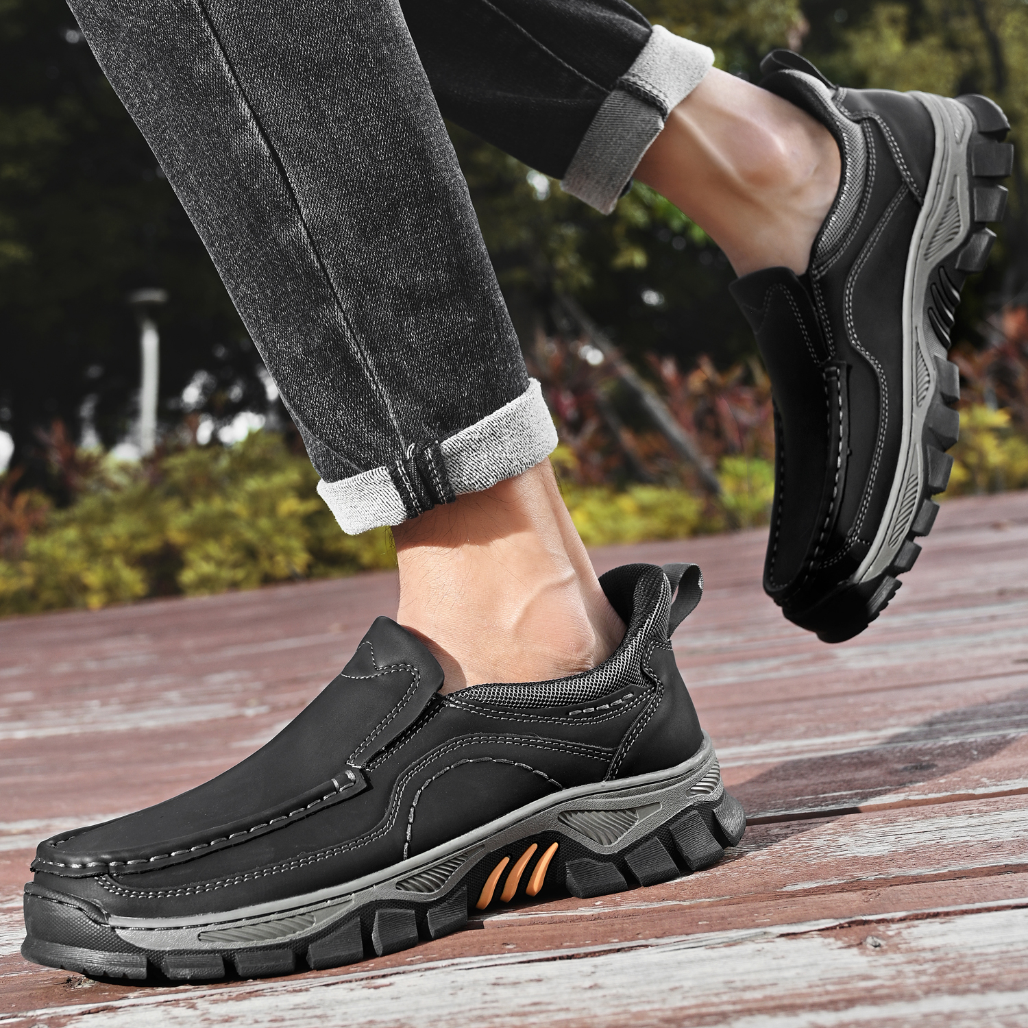 TREADVALE® Men's Genuine Leather Outdoor Loafers with Arch Support & Wide Toe Box