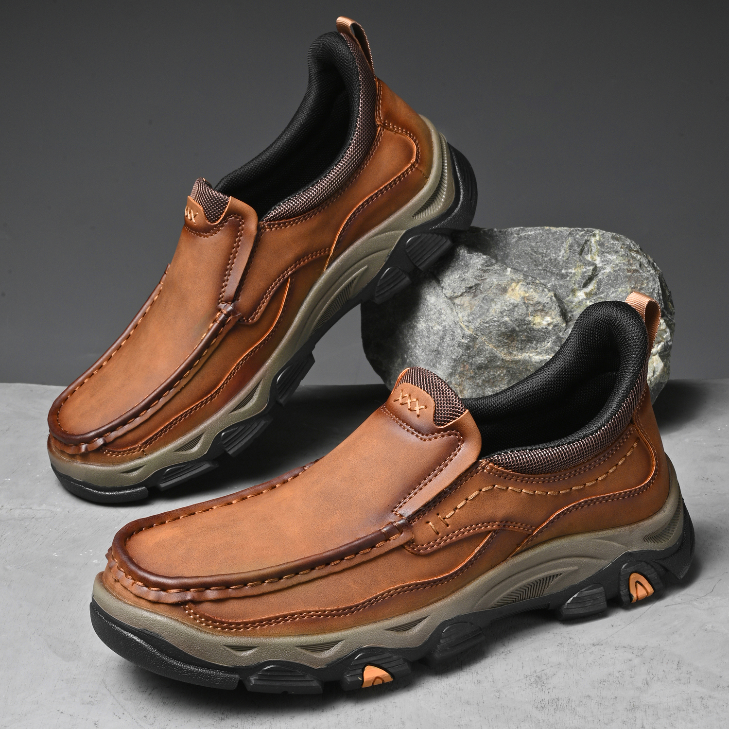 TREADVALE® Men’s Handmade Cowhide Slip-On Walking Shoes