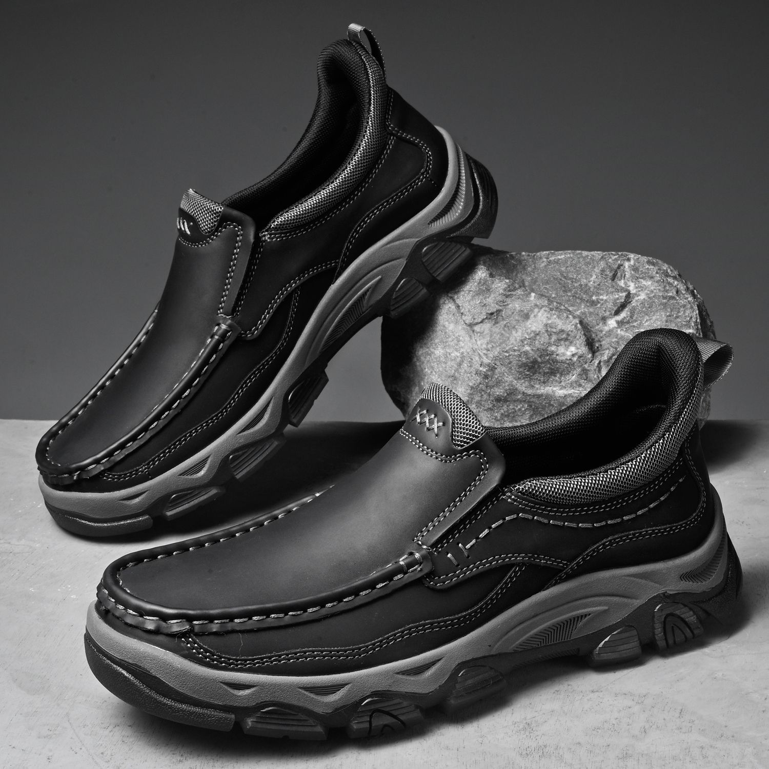 TREADVALE® Men’s Handmade Cowhide Slip-On Walking Shoes