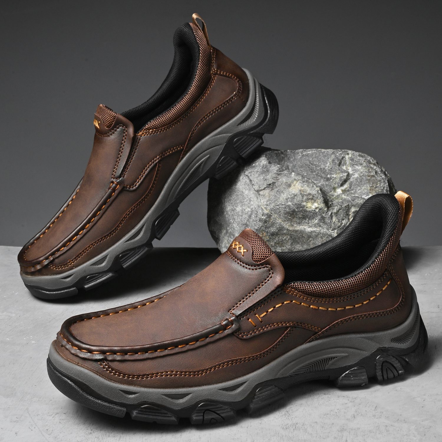 TREADVALE® Men’s Handmade Cowhide Slip-On Walking Shoes