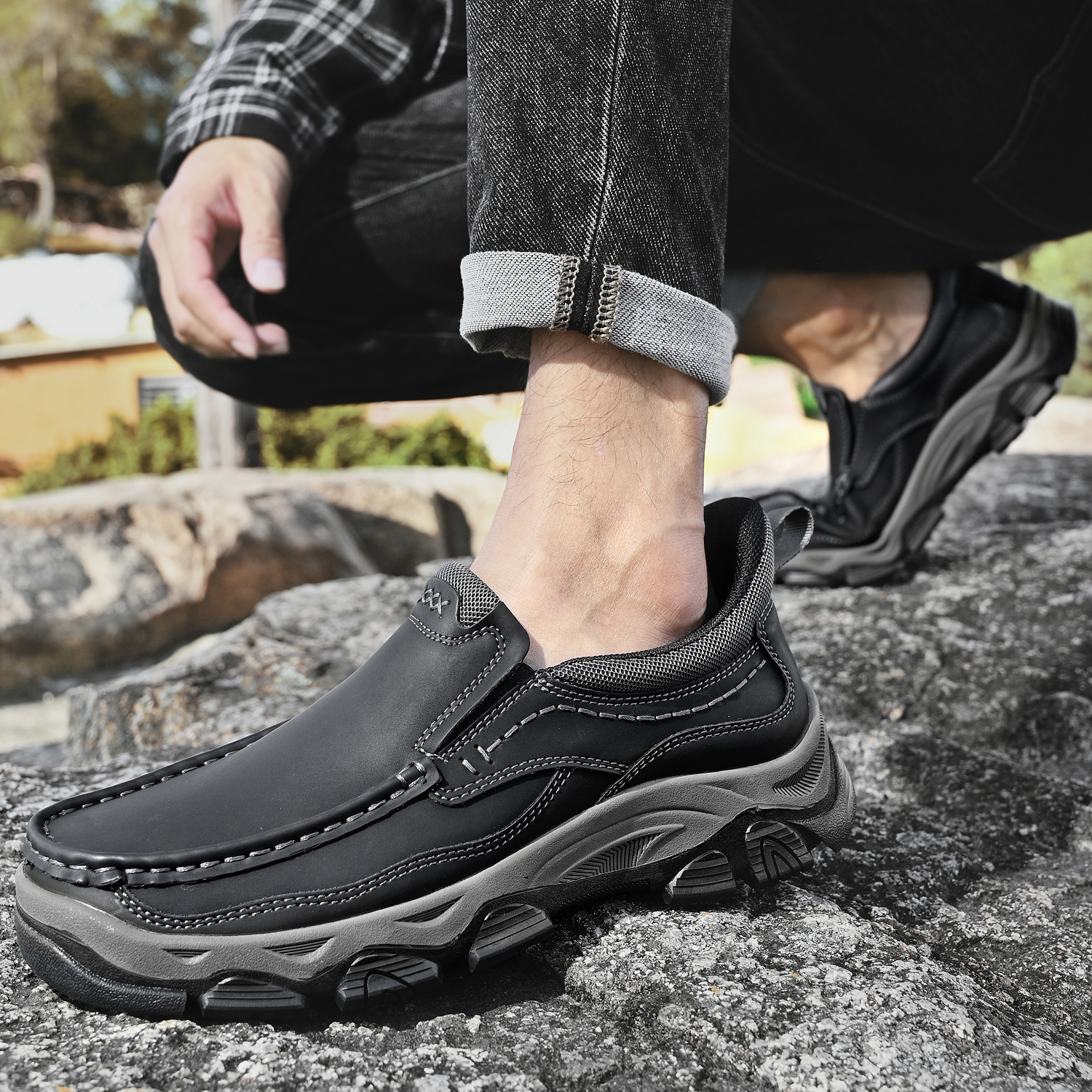 TREADVALE® Men’s Handmade Cowhide Slip-On Walking Shoes
