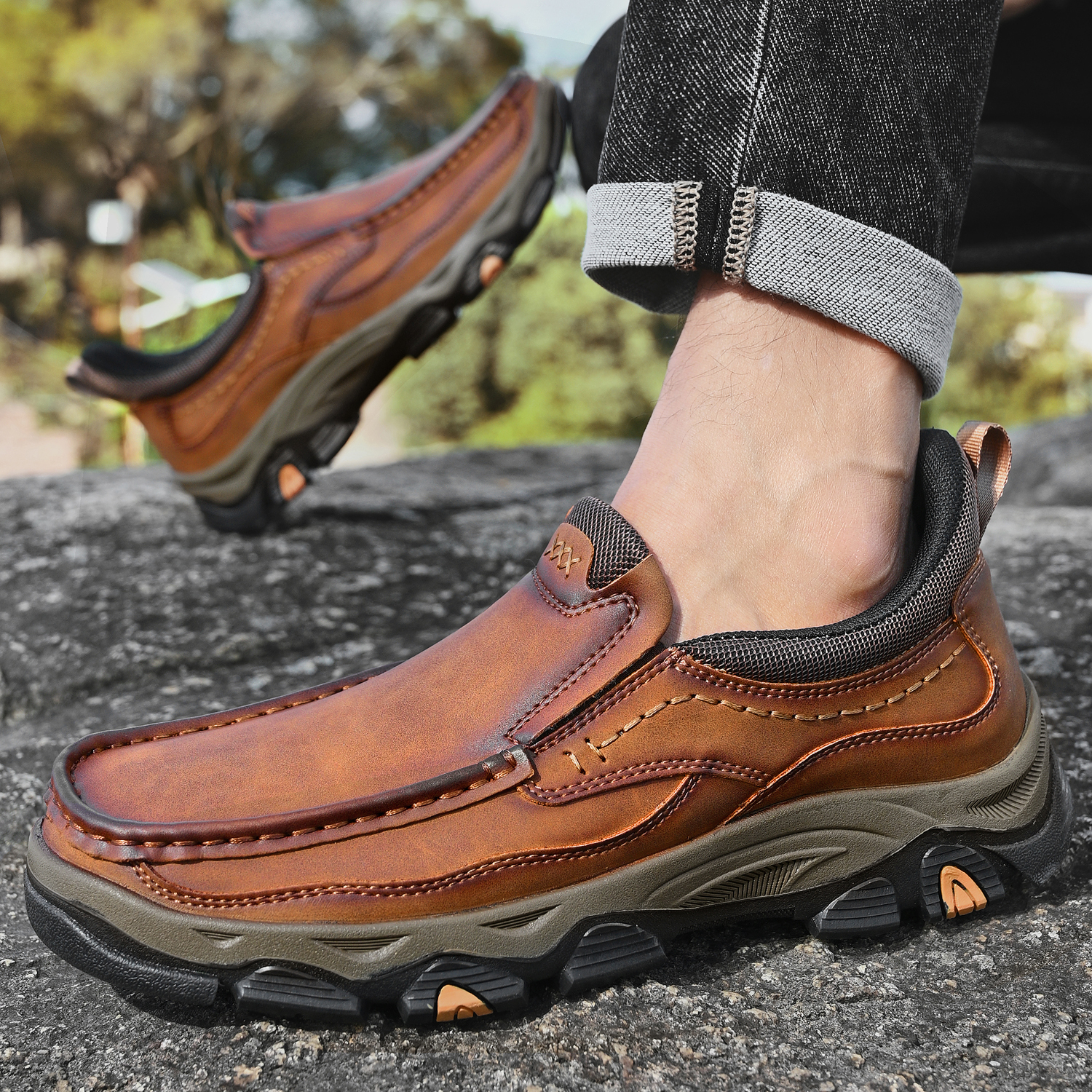 TREADVALE® Men’s Handmade Cowhide Slip-On Walking Shoes