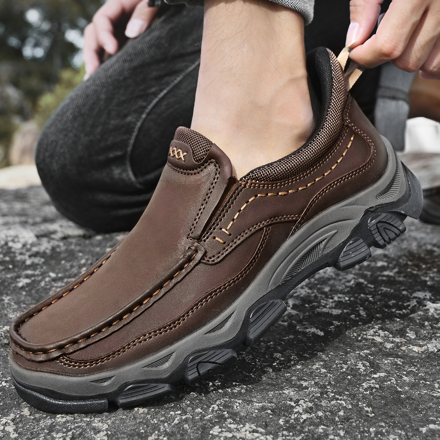TREADVALE® Men’s Handmade Cowhide Slip-On Walking Shoes