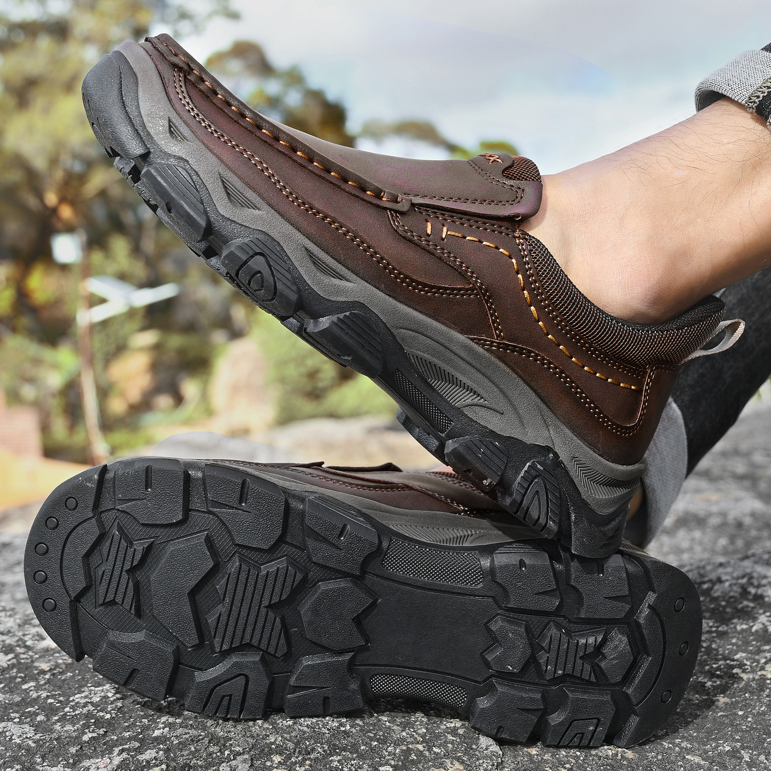 TREADVALE® Men’s Handmade Cowhide Slip-On Walking Shoes