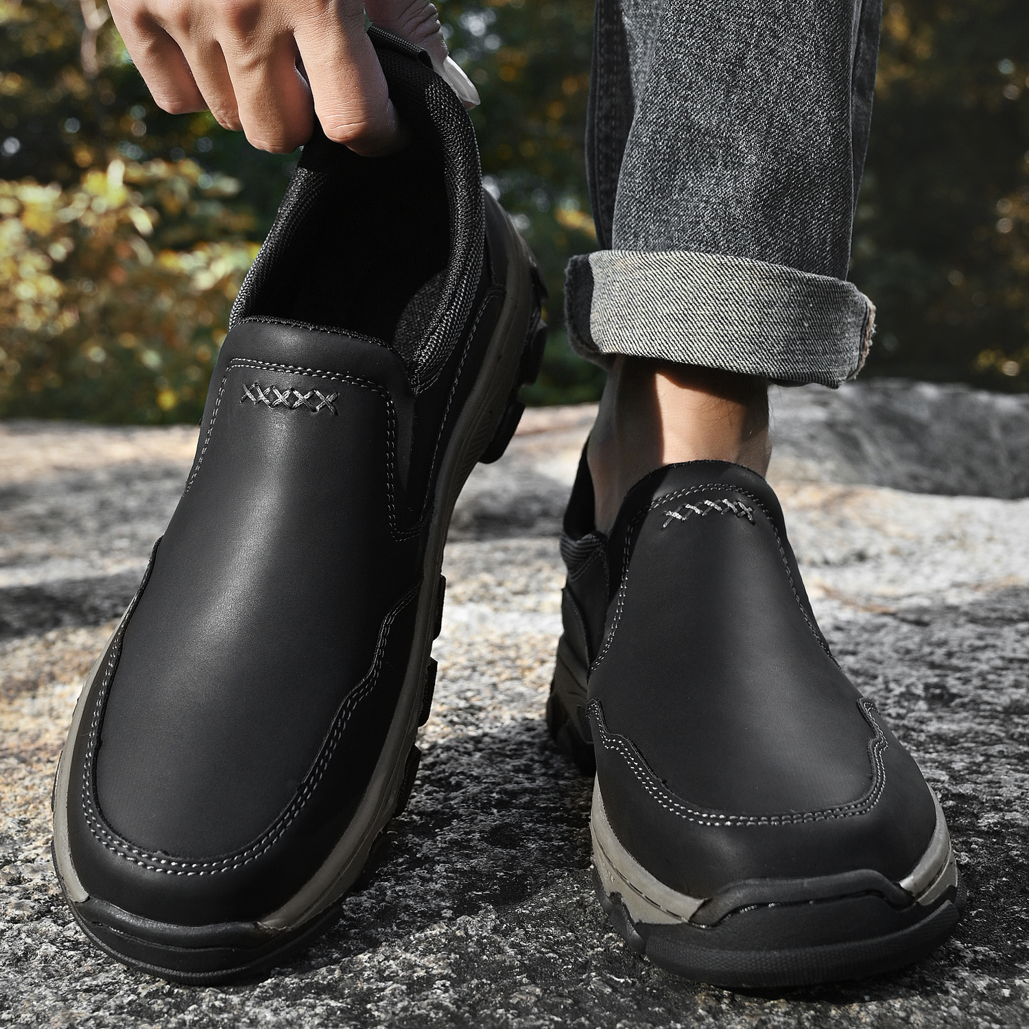 TREADVALE® Men's Genuine Leather Outdoor Loafers with Arch Support & Wide Toe Box