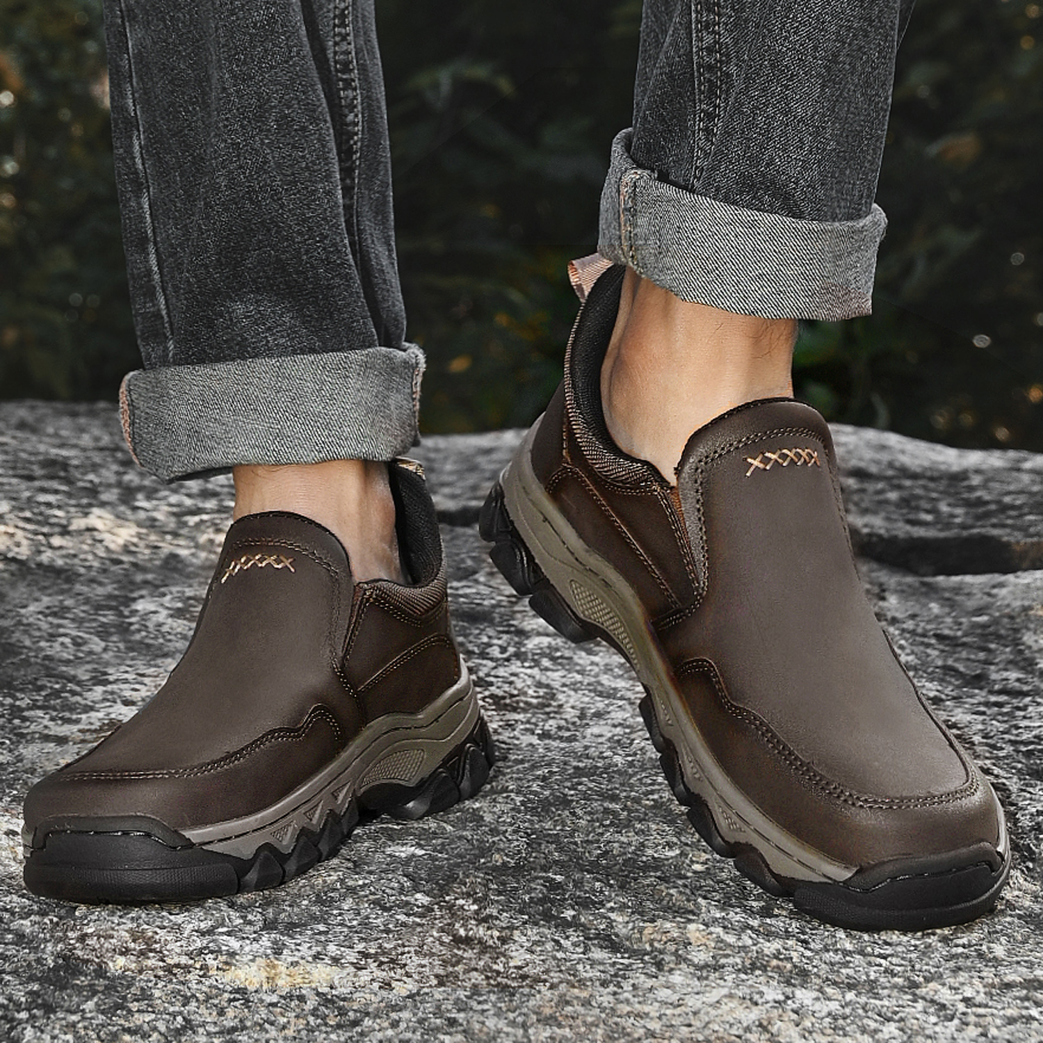 TREADVALE® Men's Genuine Leather Outdoor Loafers with Arch Support & Wide Toe Box