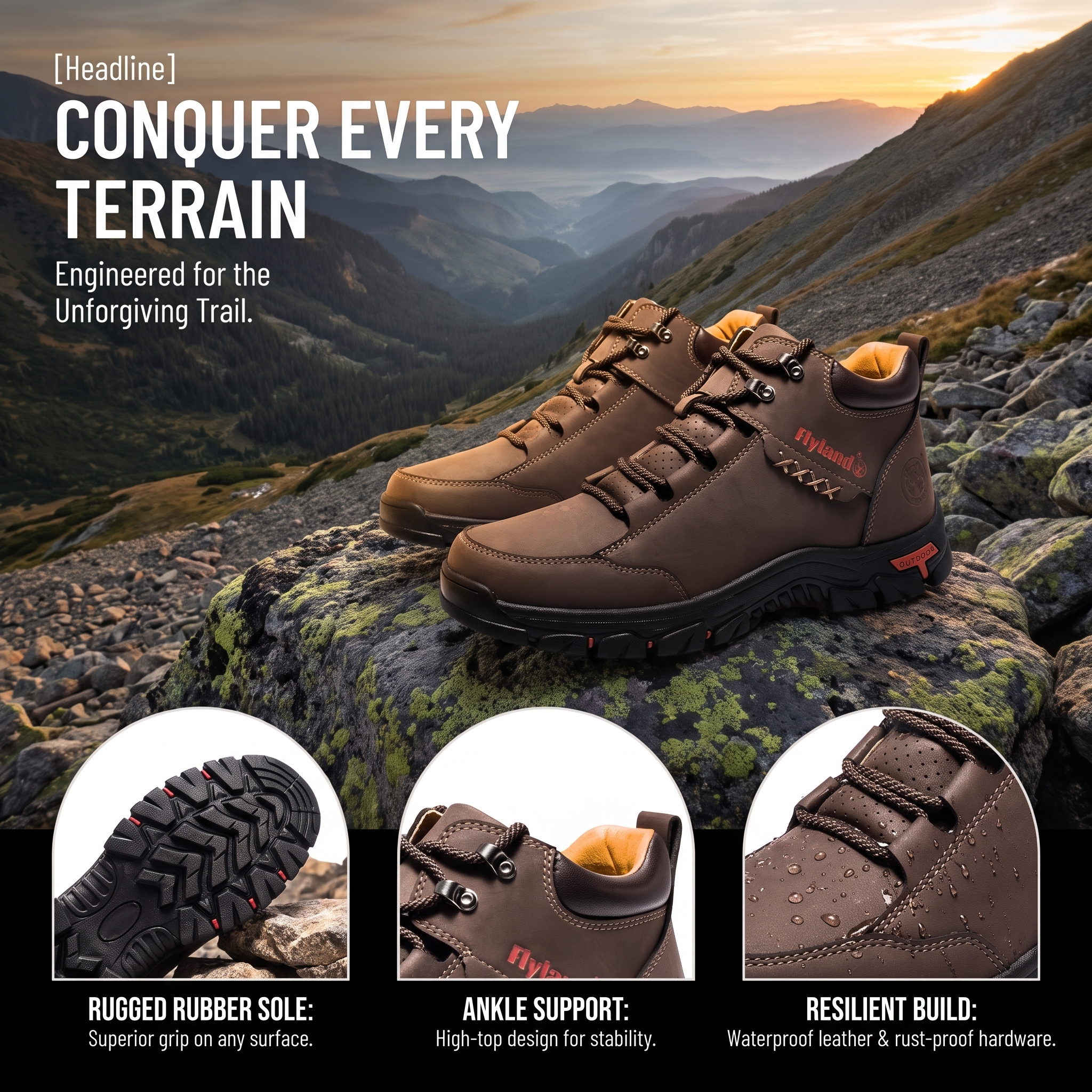 TREADVALE®Men's Wide‑Toe Mid‑Top Hiking Boots