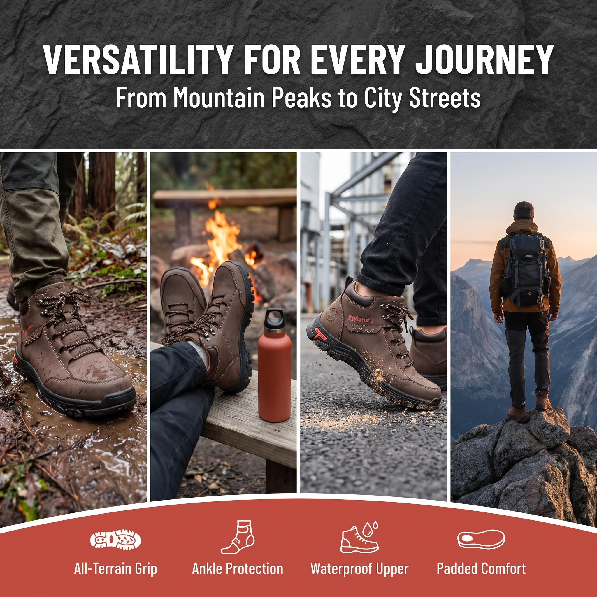 TREADVALE®Men's Wide‑Toe Mid‑Top Hiking Boots