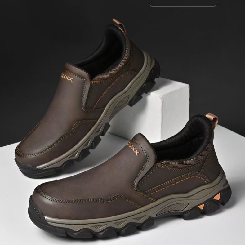 TREADVALE® Men’s Slip‑On Leather Outdoor Walking Shoes