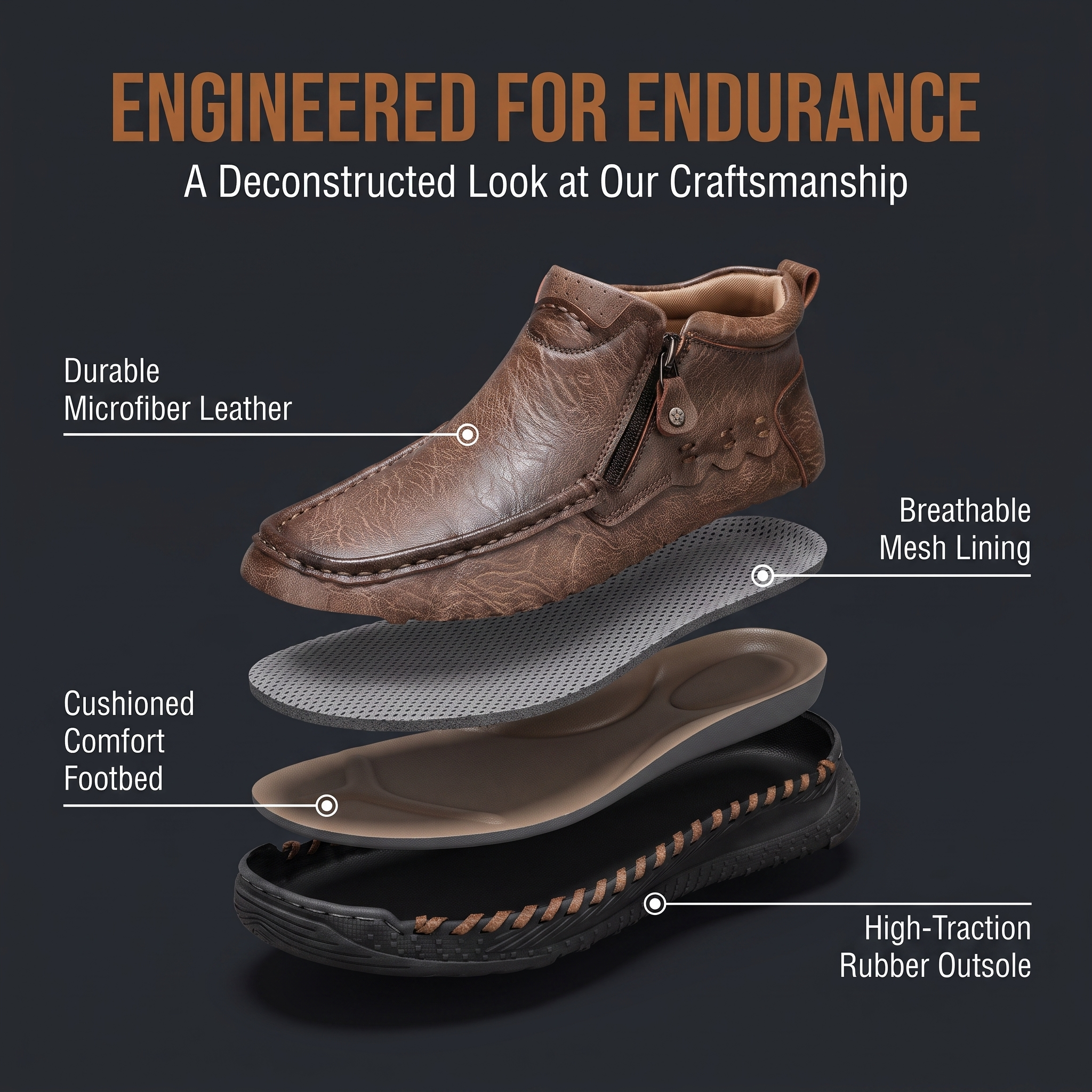 TREADVALE Men's Vintage Side‑Zip Mid‑Top Leather Boots