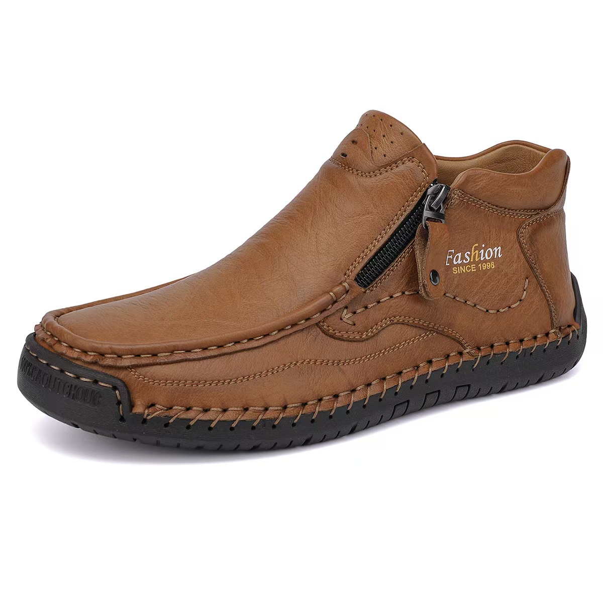 TREADVALE®Men's Zipper Hand Stitched Leather Ankle Boots
