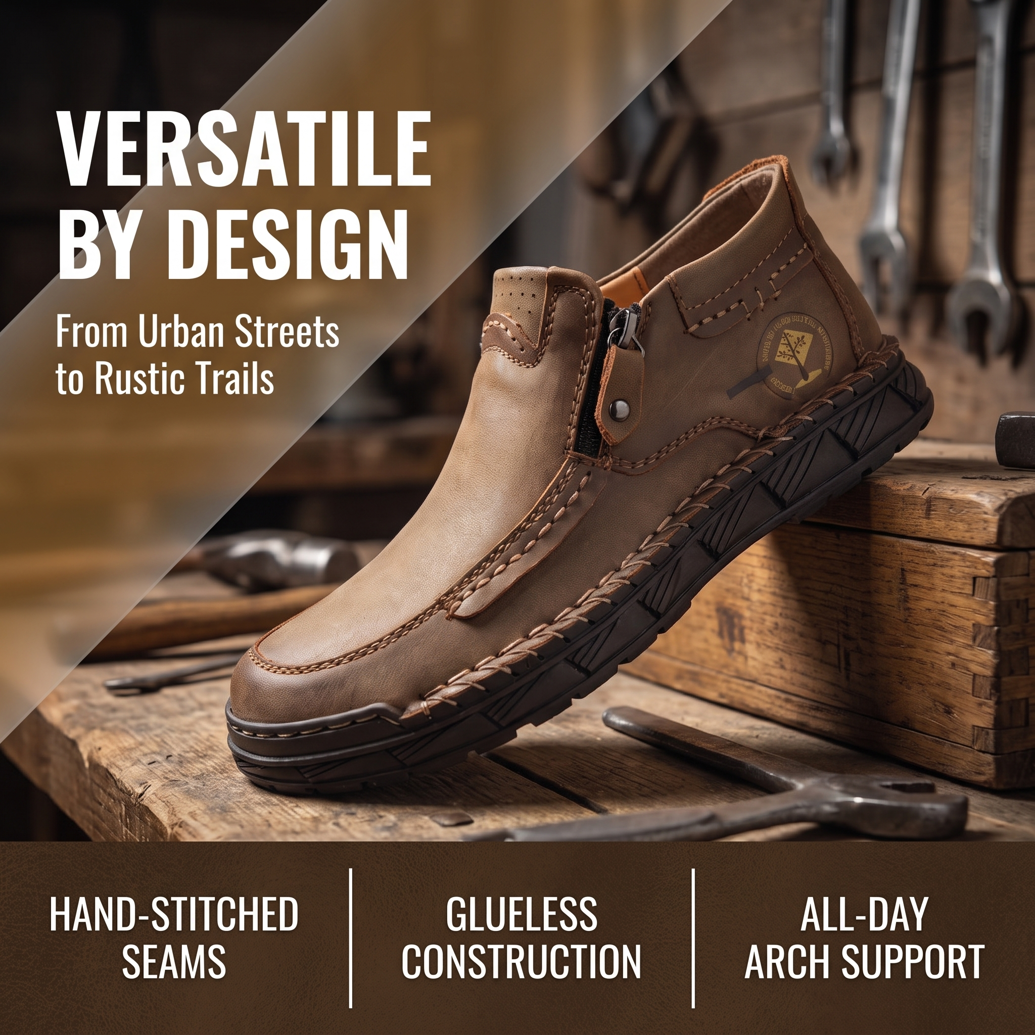 TREADVALE®Men's Side Zipper Mid Top Leather Ankle Boots