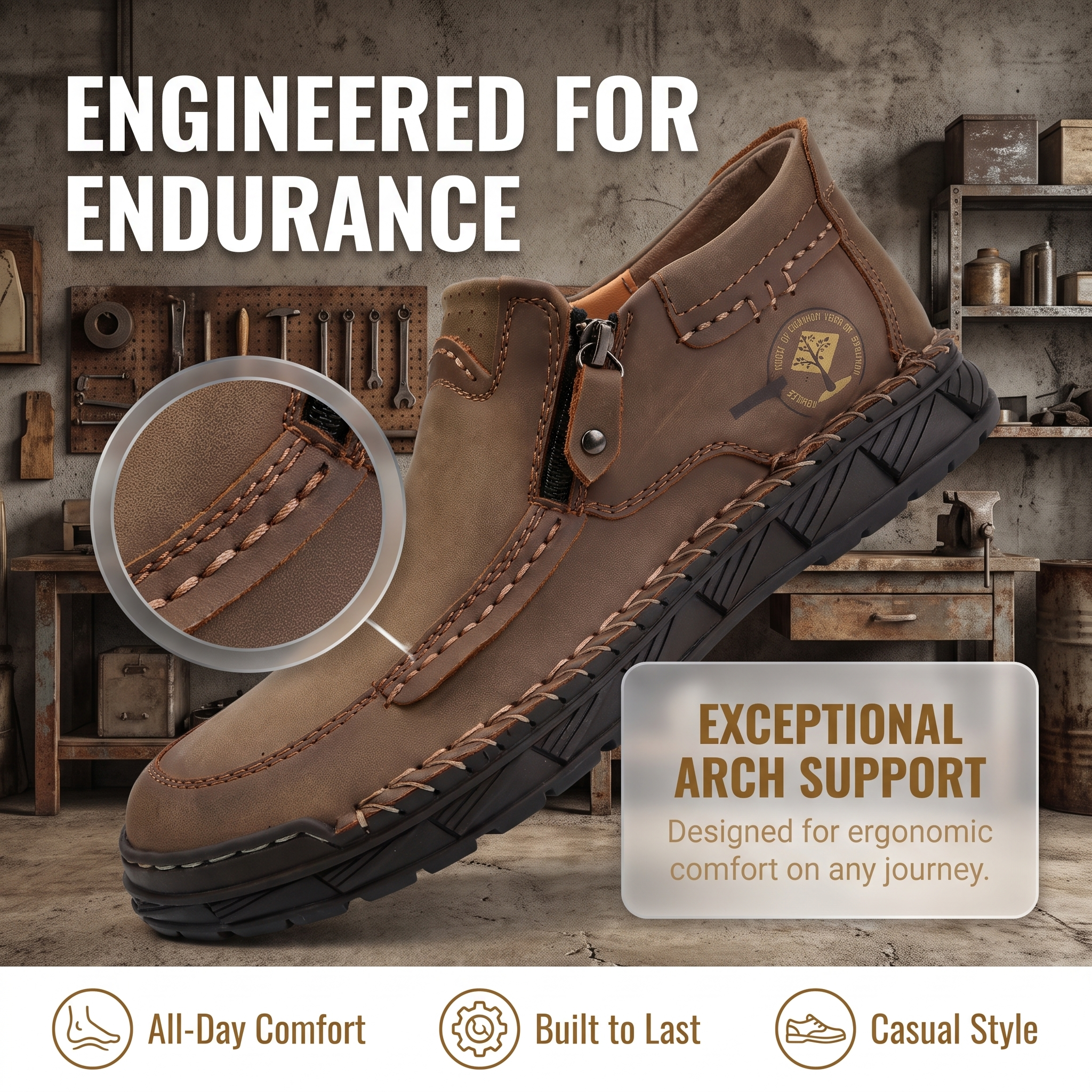 TREADVALE®Men's Side Zipper Mid Top Leather Ankle Boots