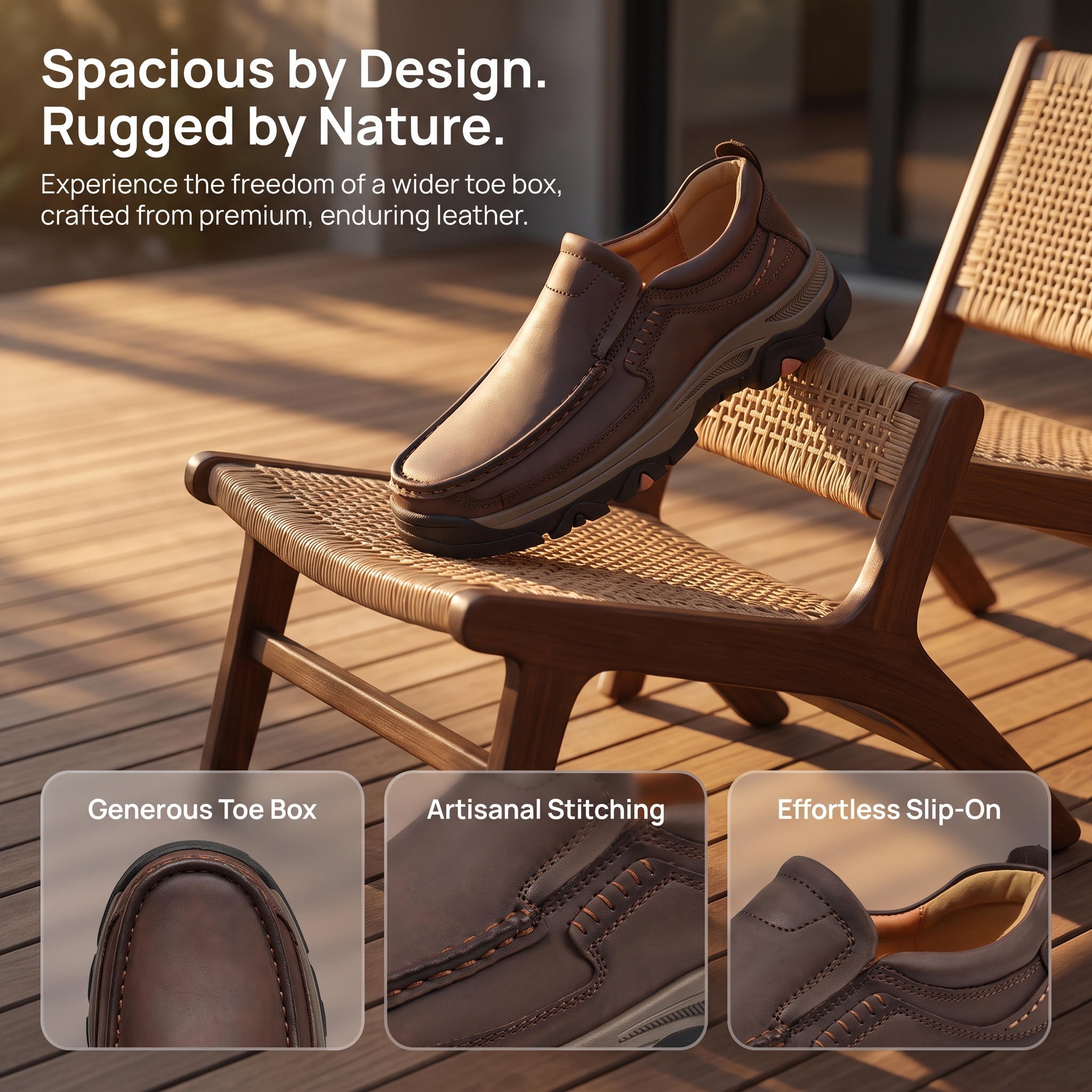TREADVALE® Men’s Handmade Cowhide Slip-On Walking Shoes