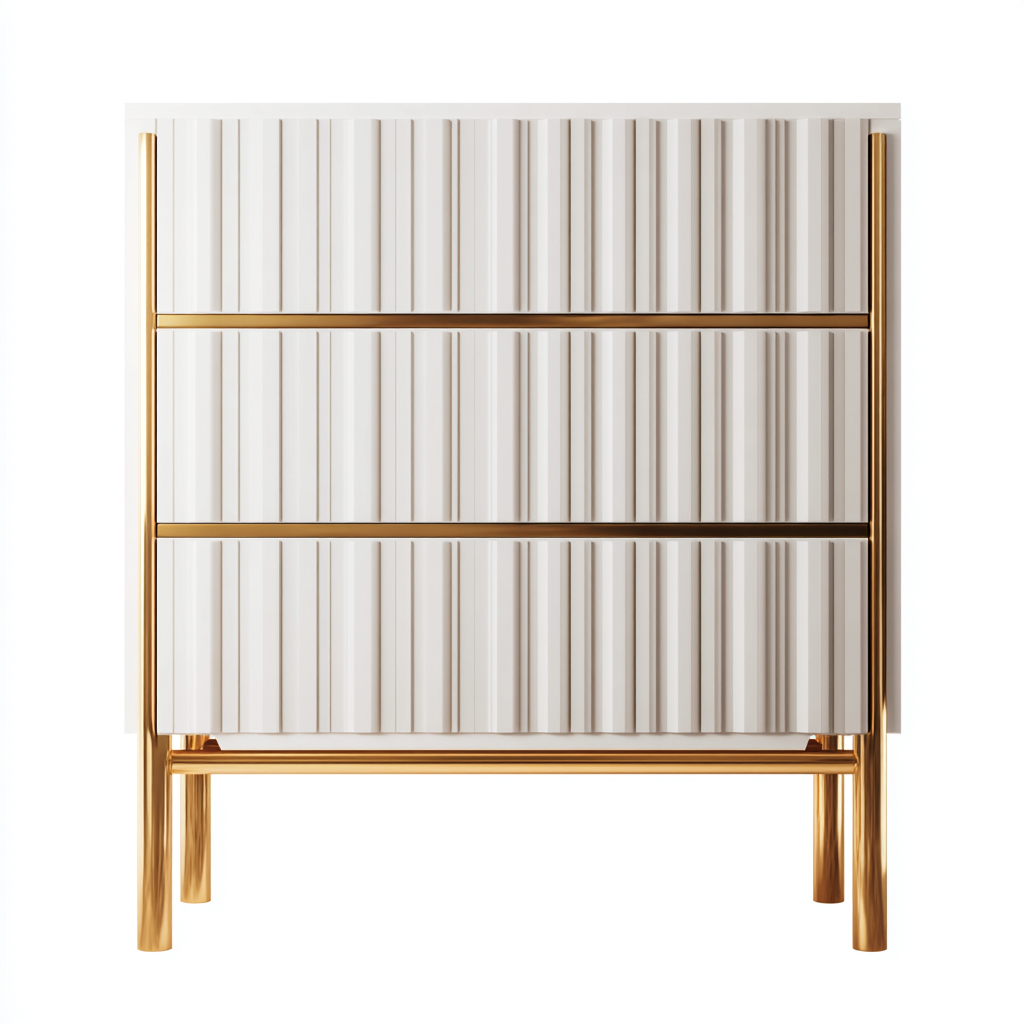 Commode En Panneaux Avec Pieds Métalliques 90X40X85 Cm - Blanc Et Doré - Usage Intérieur - Design Contemporain Élégant-Sovoraiodecor
