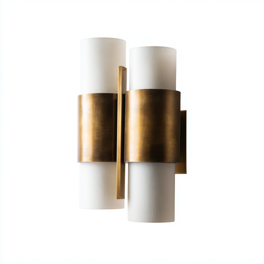 Applique Murale Double En Métal Finition Laiton Avec Abat-Jour Cylindriques 18x12x40 Cm - Laiton-Blanc - Éclairage Mural Intérieur - Style Moderne Élégant-Sovoraiodecor