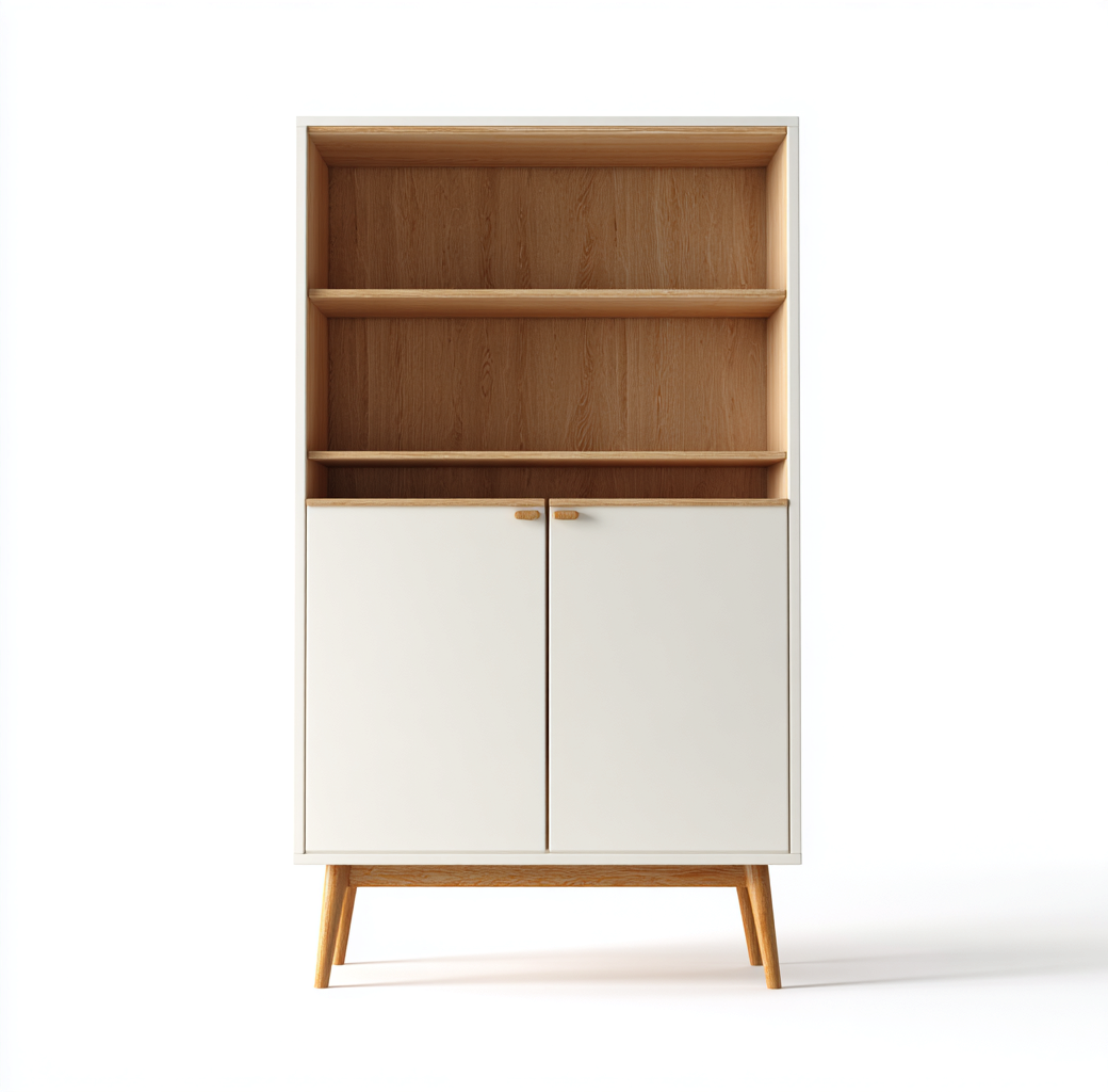 Bibliothèque En Panneaux Bois Finition Bois Clair Et Blanc 90X35X180 Cm - Blanc-Bois Naturel - Rangement Combiné - Style Scandinave-Sovoraiodecor
