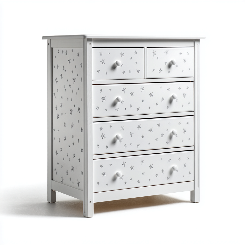 Commode Enfant En Panneaux Décorés 80X45X90 Cm - Blanc - Usage Intérieur - Design Ludique Étoilé-Sovoraiodecor