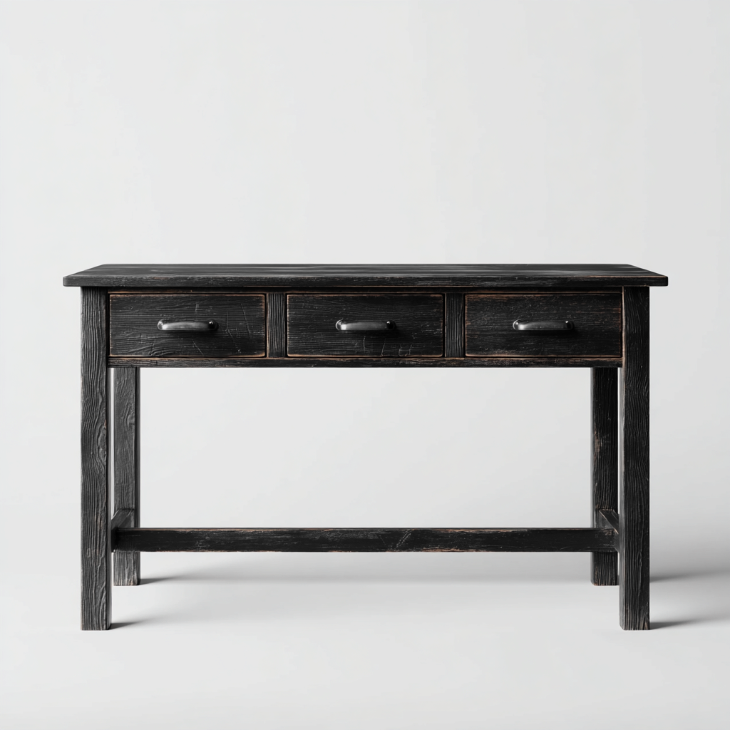 Bureau En Bois Avec Tiroirs 120X50X75 Cm - Noir - Espace De Travail Professionnel - Style Rustique-Sovoraiodecor
