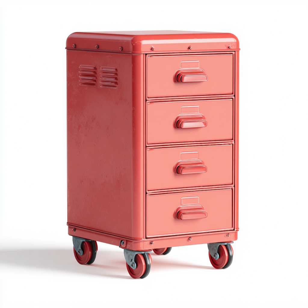 Armoire De Bureau En Métal Avec Roulettes 40x50x80 Cm - Rouge - Rangement Professionnel Style Industriel-Sovoraiodecor