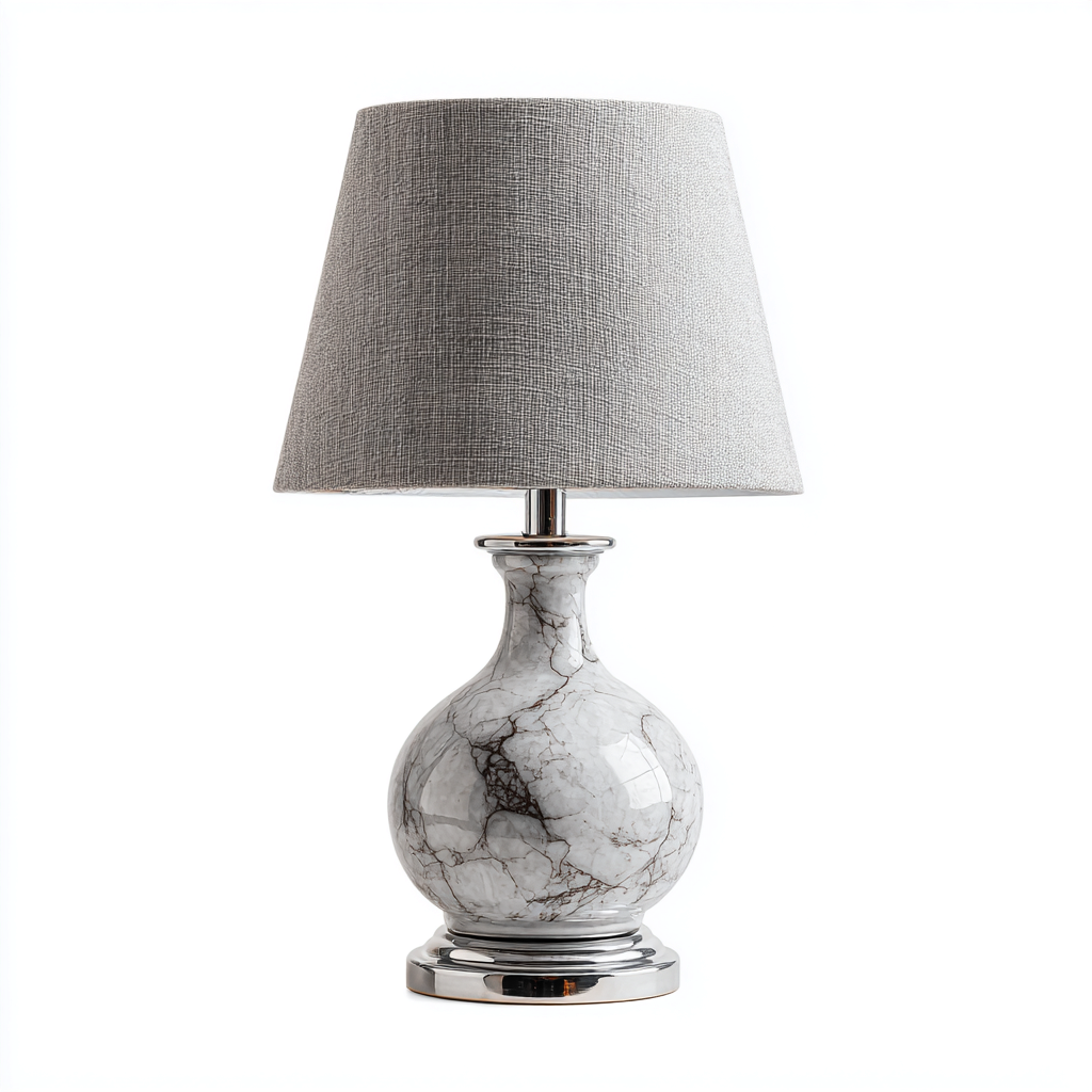Lampe De Table Intérieure En Céramique Effet Marbre Et Abat-Jour En Tissu 28X28X46 Cm - Blanc-Gris - Éclairage D'Ambiance - Style Élégant Contemporain-Sovoraiodecor