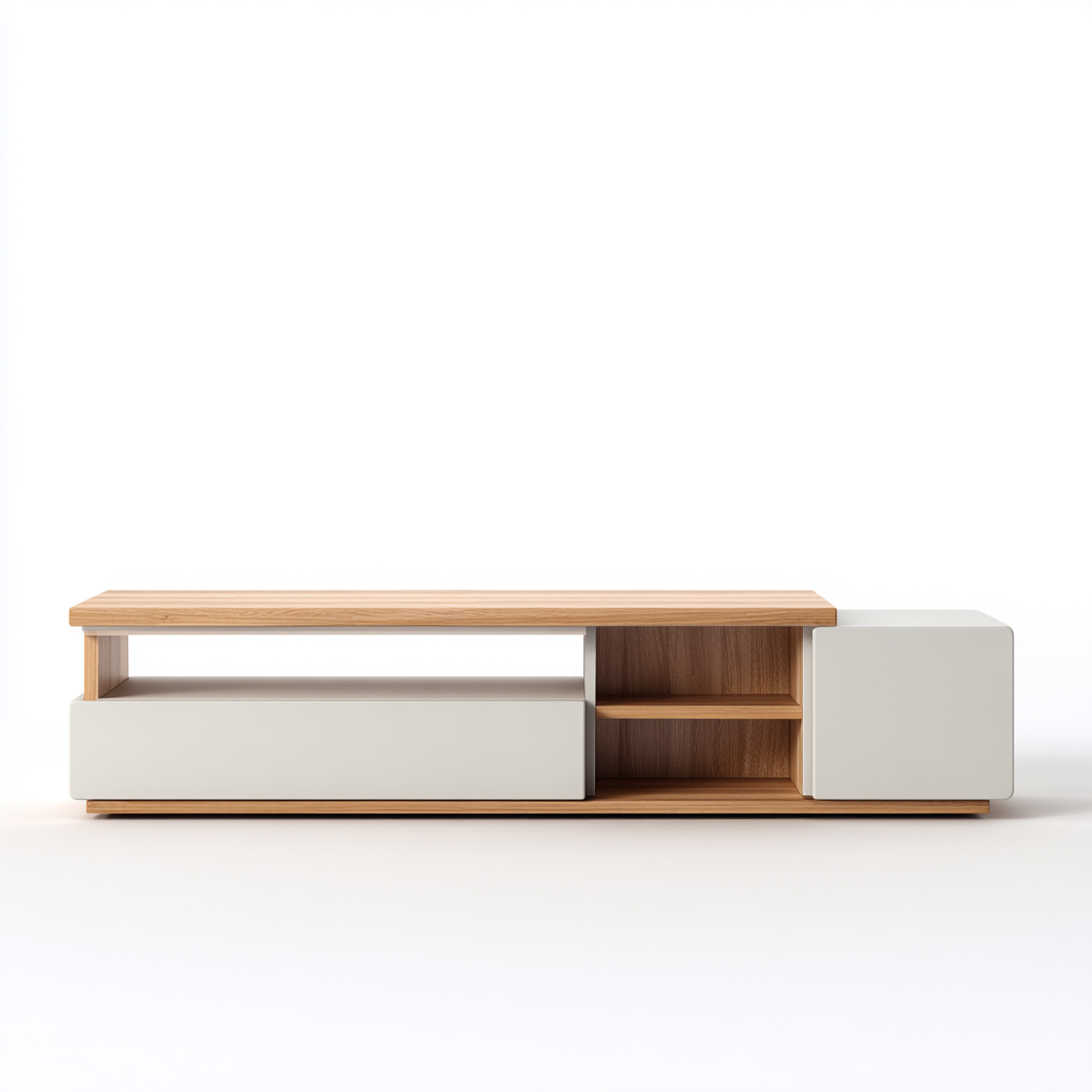 Meuble Tv En Bois 140X40X45 Cm - Bois Naturel Et Blanc - Style Moderne Avec Rangement Intégré-Sovoraiodecor