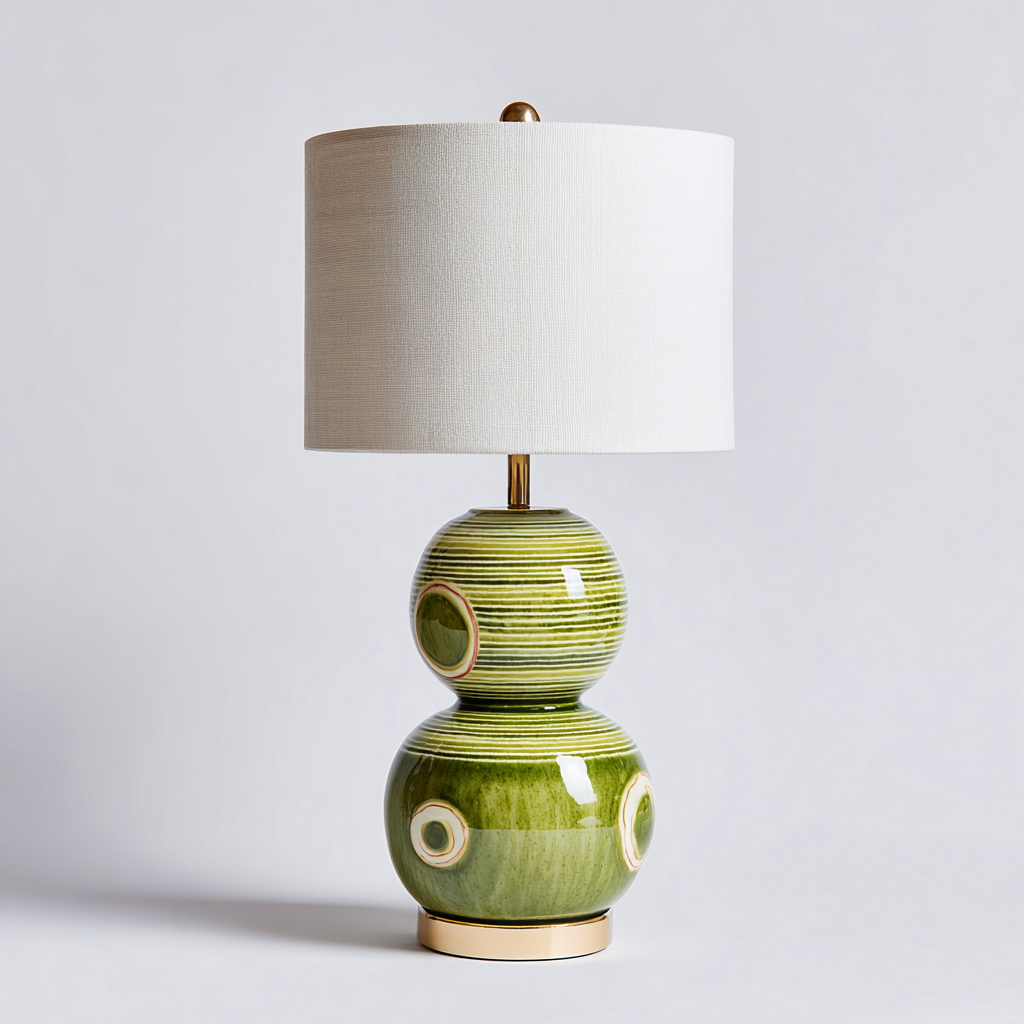 Lampe De Table Intérieure En Céramique Verte Décorative Et Abat-Jour En Tissu 28x28x50 Cm - Vert Et Blanc - Éclairage D'Ambiance Style Moderne Artistique-Sovoraiodecor