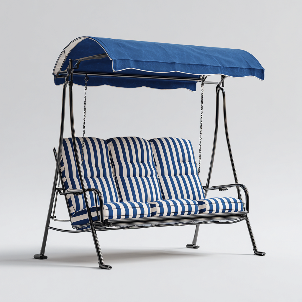 Balancelle De Jardin 3 Places En Métal Avec Toit 200X120X170 Cm - Bleu-Blanc - Design Détente Extérieur-Sovoraiodecor