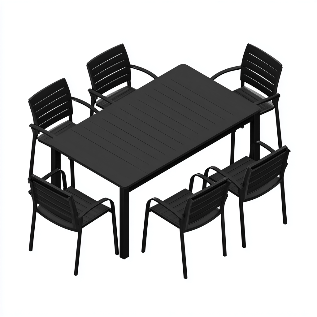Salon De Jardin Repas En Métal 7 Pièces Table Rectangulaire Et Chaises 180X90X74 Cm - Noir - Ensemble Repas Extérieur-Sovoraiodecor