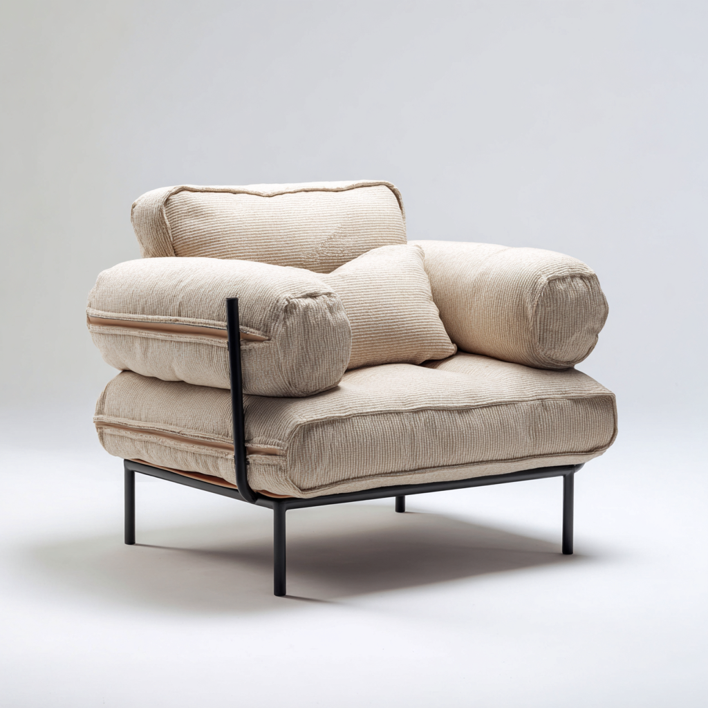 Fauteuil De Jardin En Tissu Et Structure Métal 90X95X75 Cm - Beige - Design Moderne Pour Extérieur-Sovoraiodecor