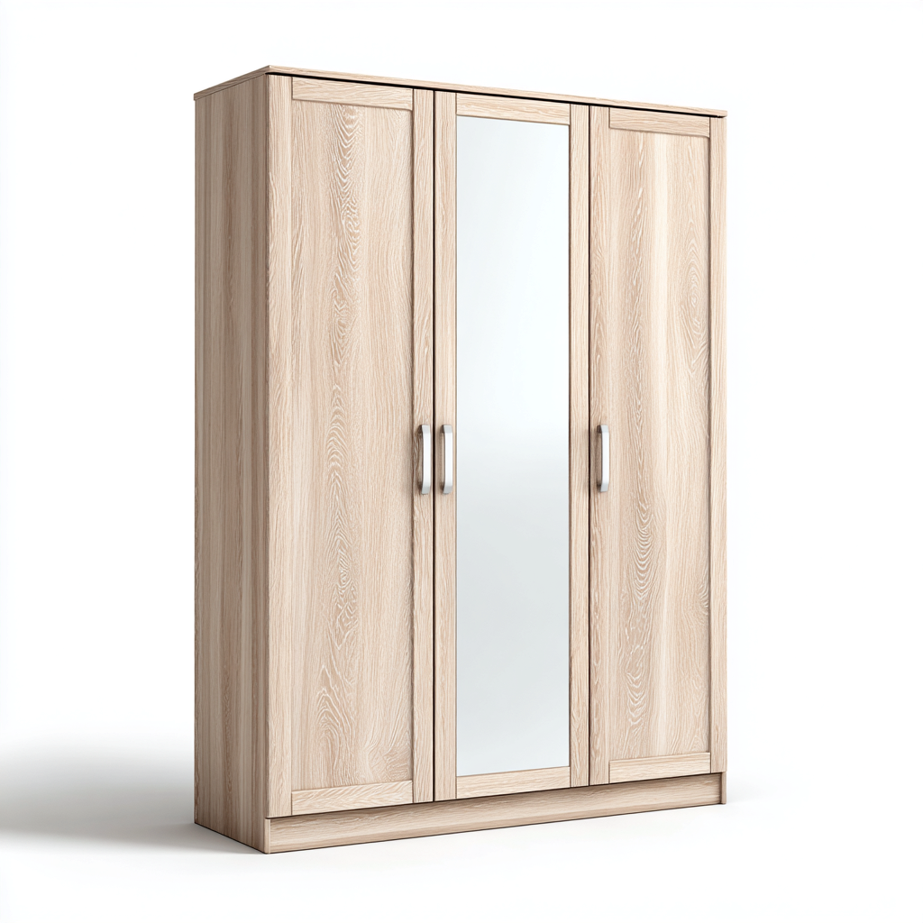 Armoire De Chambre En Bois 180X60X200 Cm - Chêne Clair - Avec Miroir - Design Moderne-Sovoraiodecor