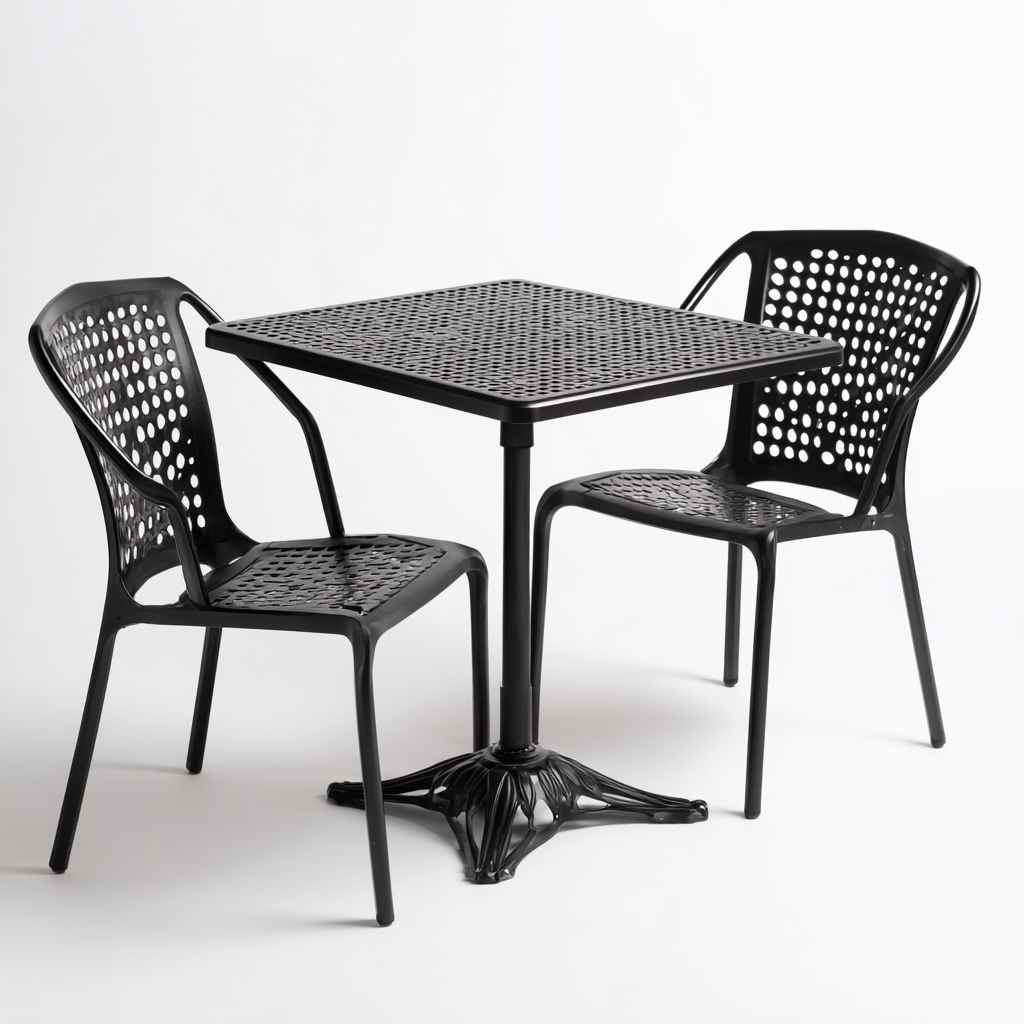 Salon De Jardin Repas En Métal 3 Pièces Table Carrée Et Chaises Ajourées 70X70X74 Cm - Noir - Ensemble Repas Extérieur-Sovoraiodecor