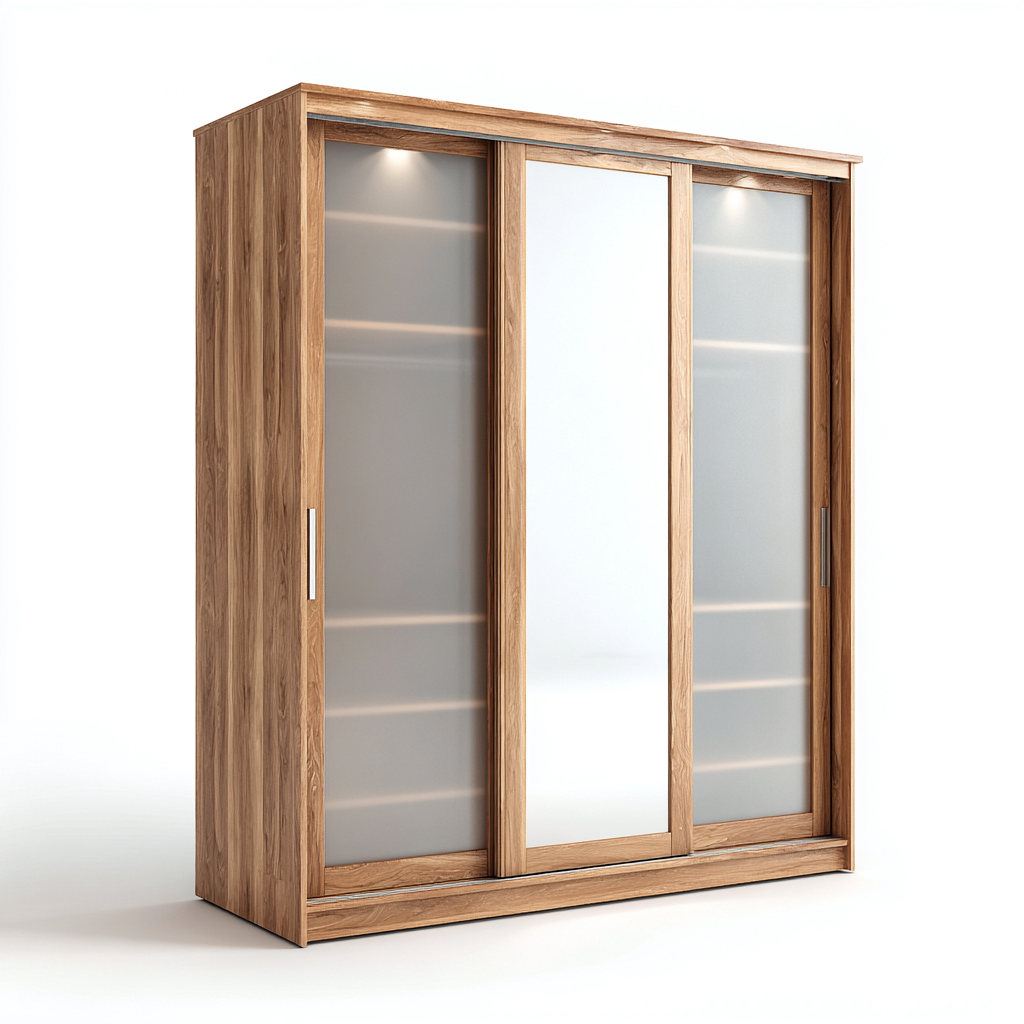 Armoire En Bois 200X65X215 Cm - Chêne Naturel - Avec Miroir - Design Contemporain-Sovoraiodecor