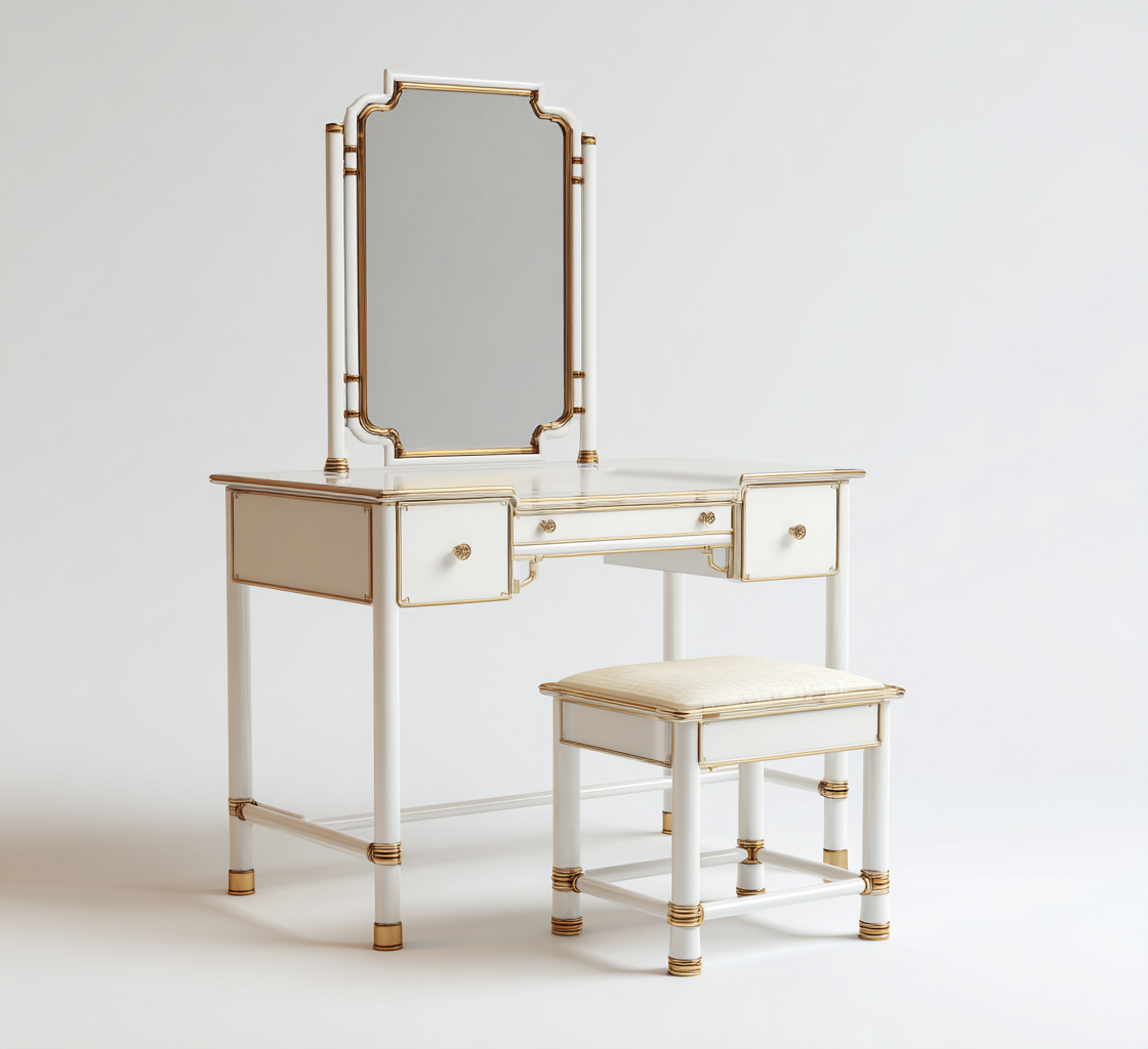 Coiffeuse Avec Miroir 110X45X150 Cm - Blanc Et Doré - Avec Tiroirs - Style Élégant Pour Chambre-Sovoraiodecor