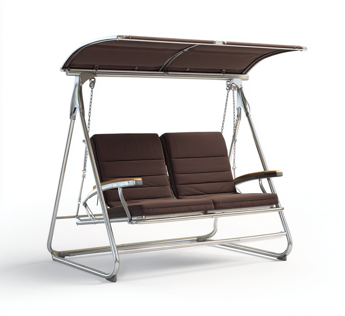 Balancelle De Jardin 2 Places En Métal Avec Toit 180X120X170 Cm - Marron-Chrome - Design Détente Extérieur-Sovoraiodecor